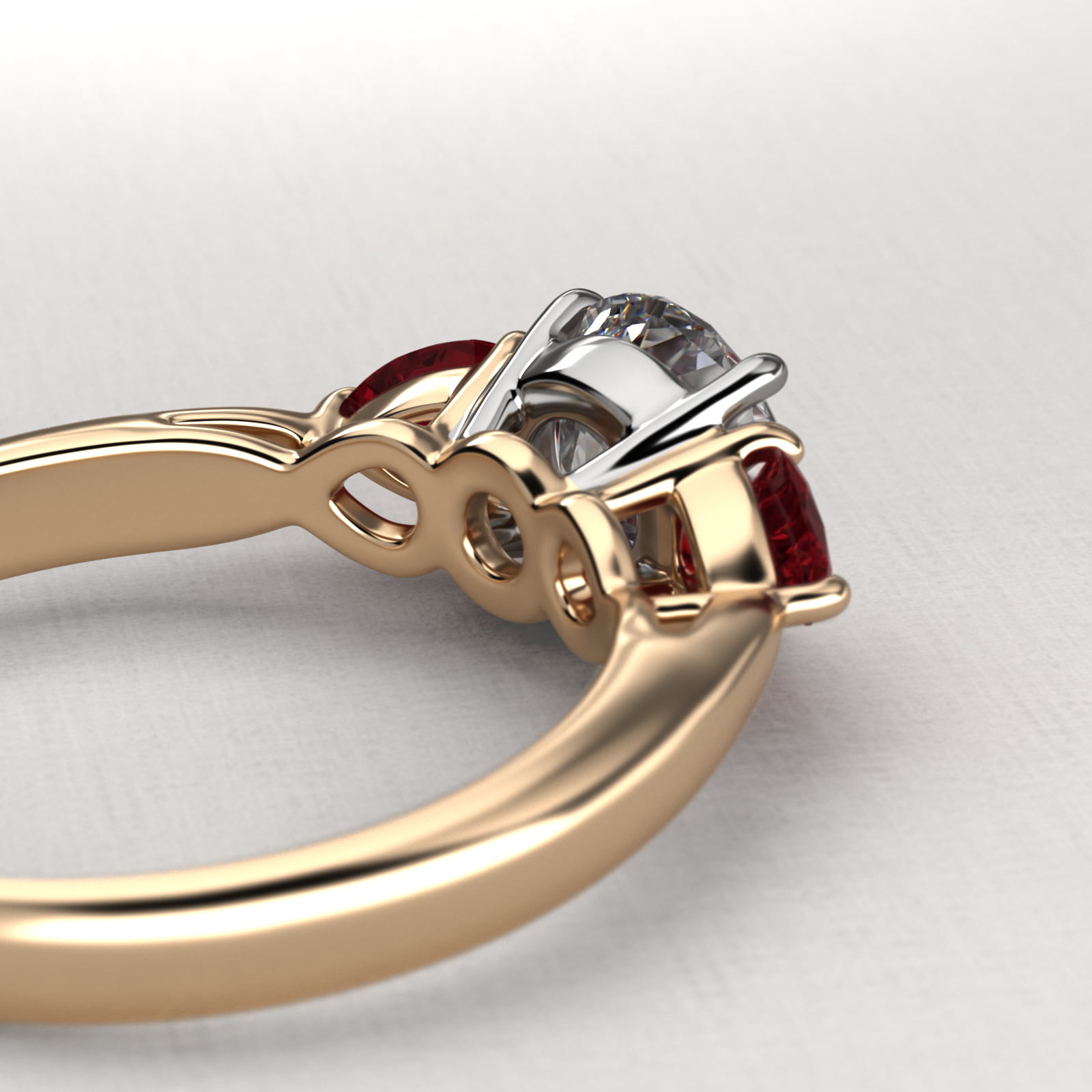 Pear Shaped Ruby Three Stone Engagement Ring In 14K Yellow Gold