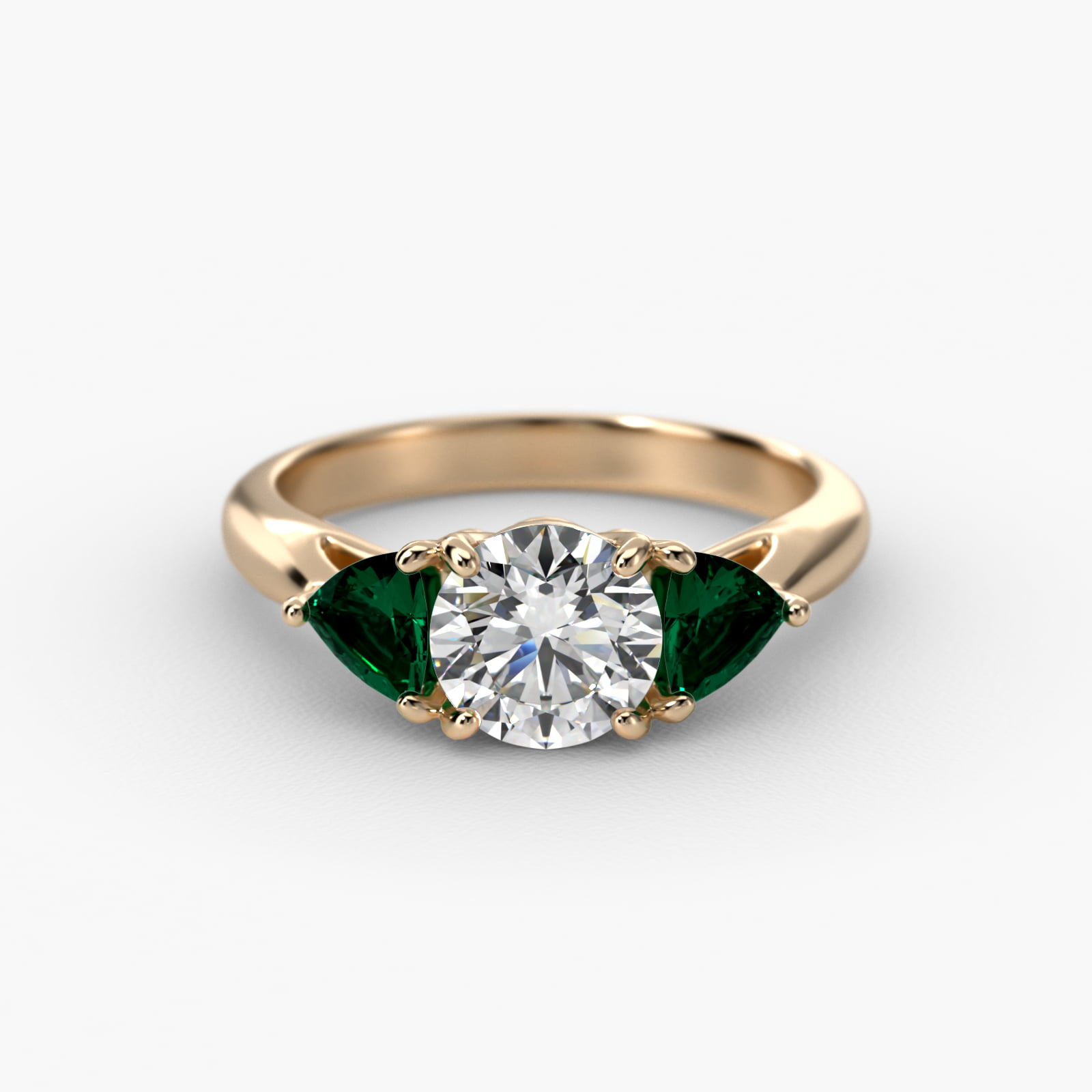 Trillion Cut Emerald Three Stone Engagement Ring In 18K Yellow Gold
