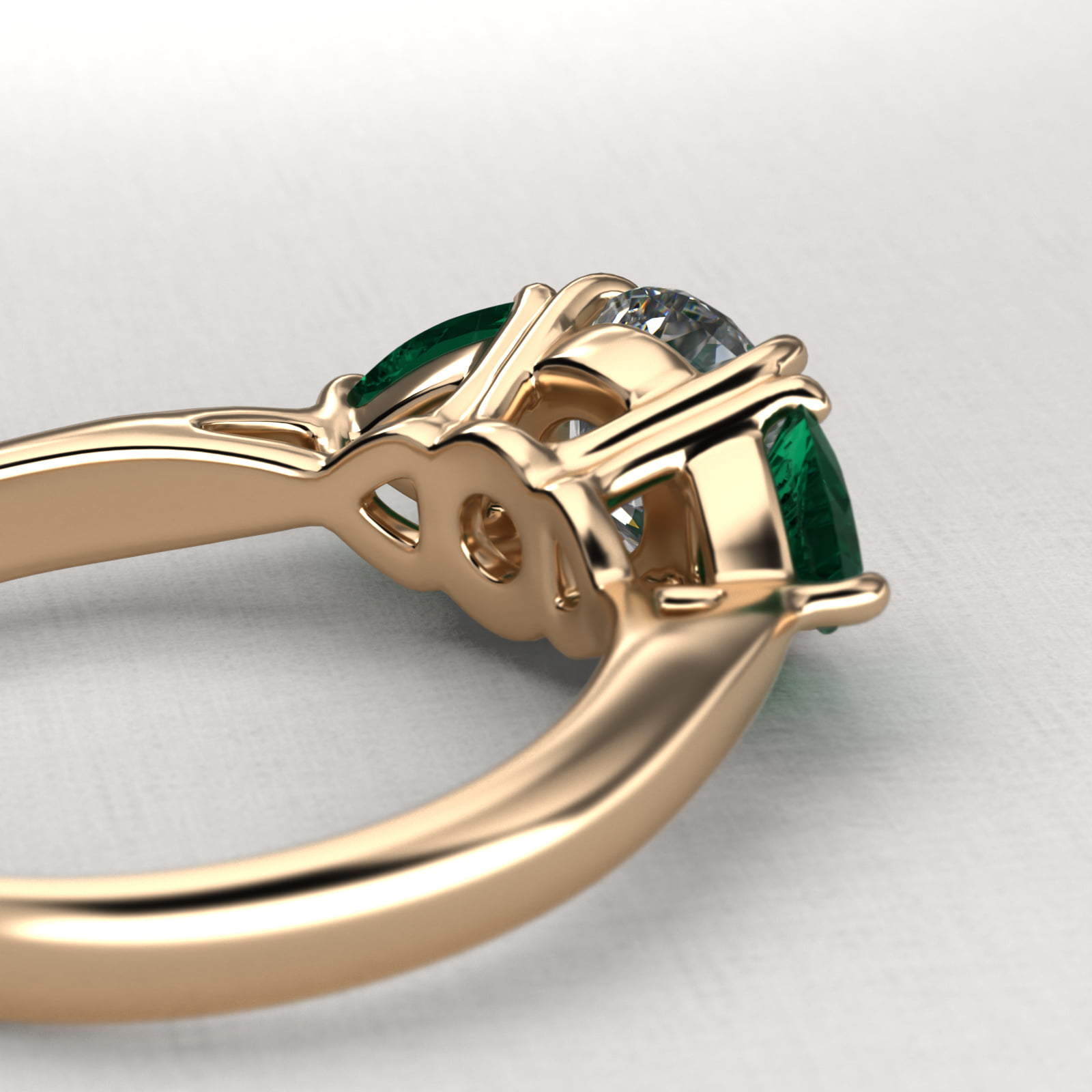 Trillion Cut Emerald Three Stone Engagement Ring In 14K Yellow Gold