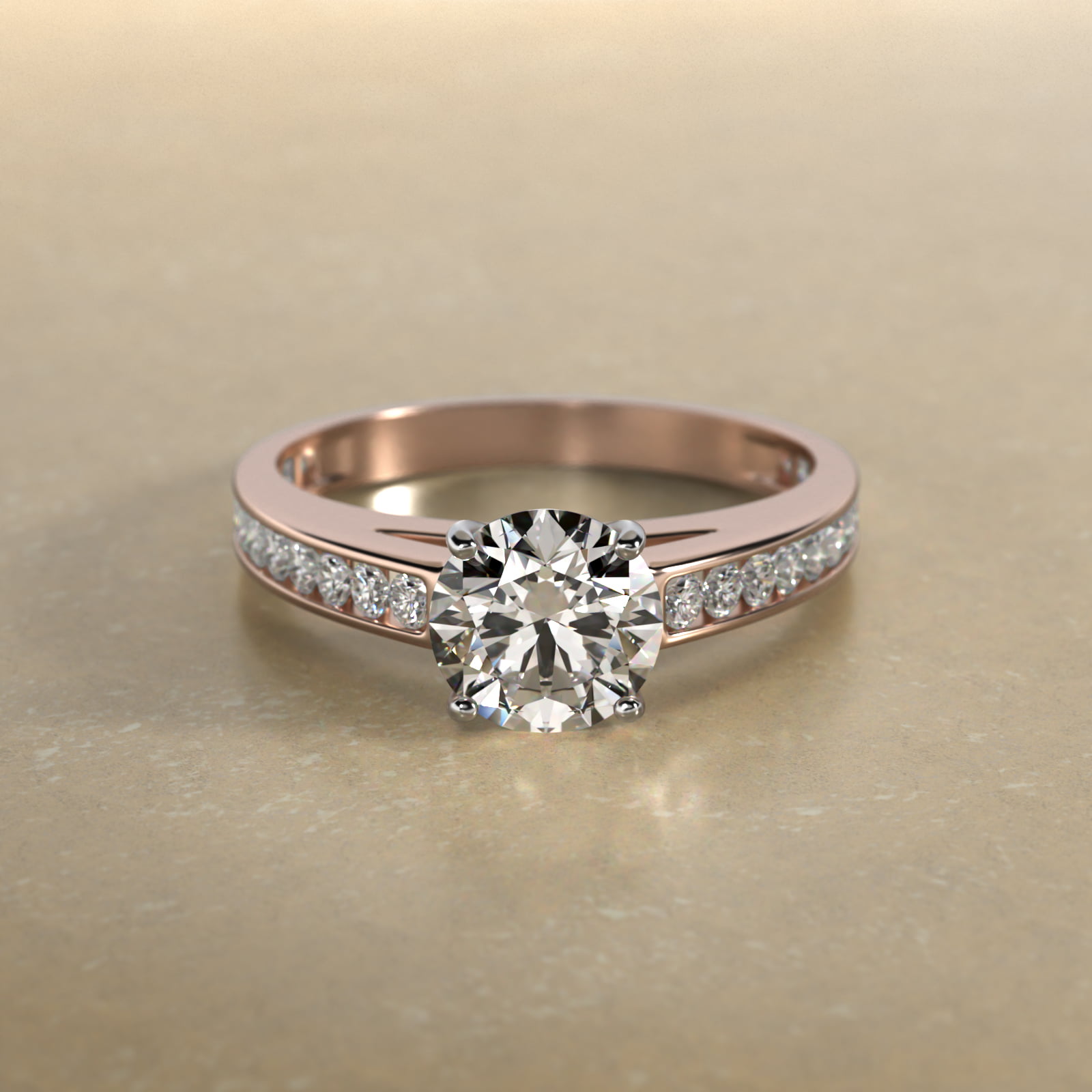 Engagement Ring With Channel Set Round Diamonds In 14K Rose Gold