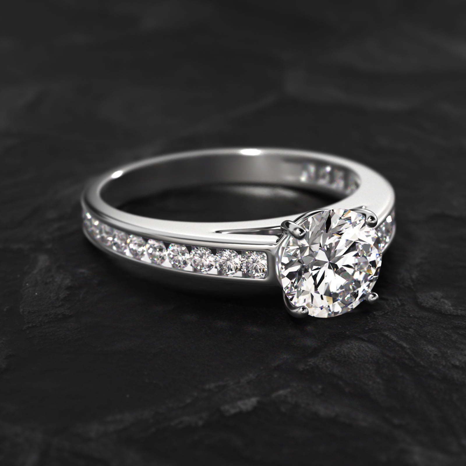 Engagement Ring With Channel Set Round Diamonds In 14K White Gold