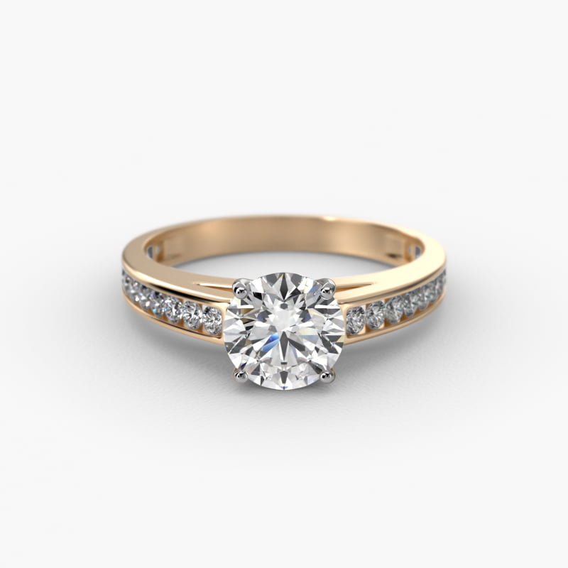 Engagement Ring With Channel Set Round Diamonds In 14K Yellow Gold