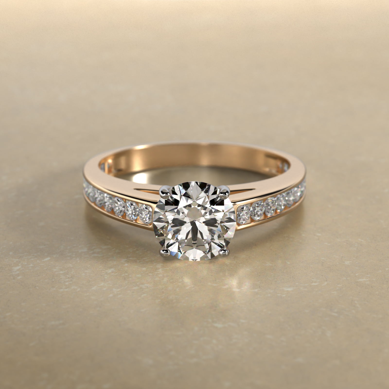 Engagement Ring With Channel Set Round Diamonds In 14K Yellow Gold