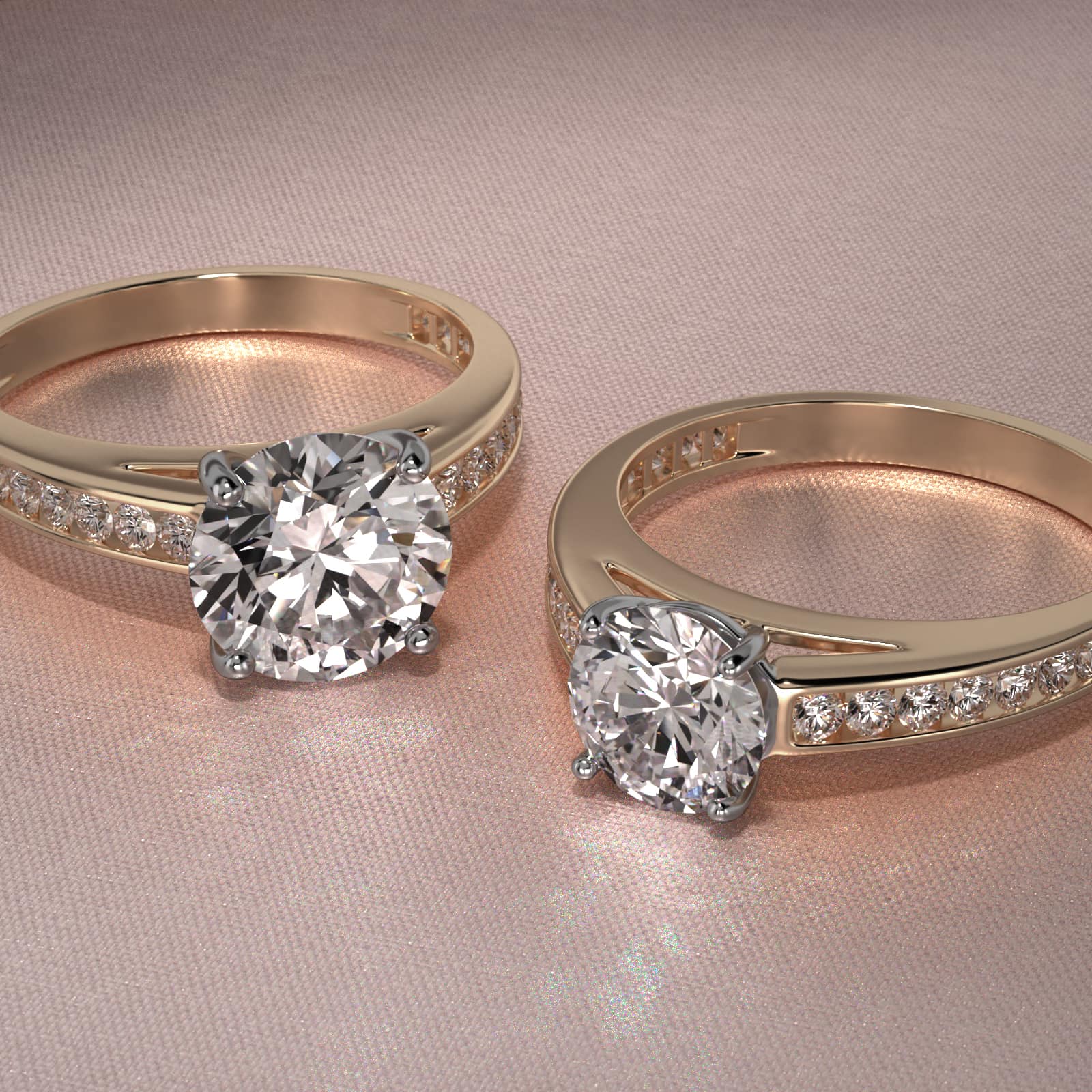 Engagement Ring With Channel Set Round Diamonds In 18K Yellow Gold