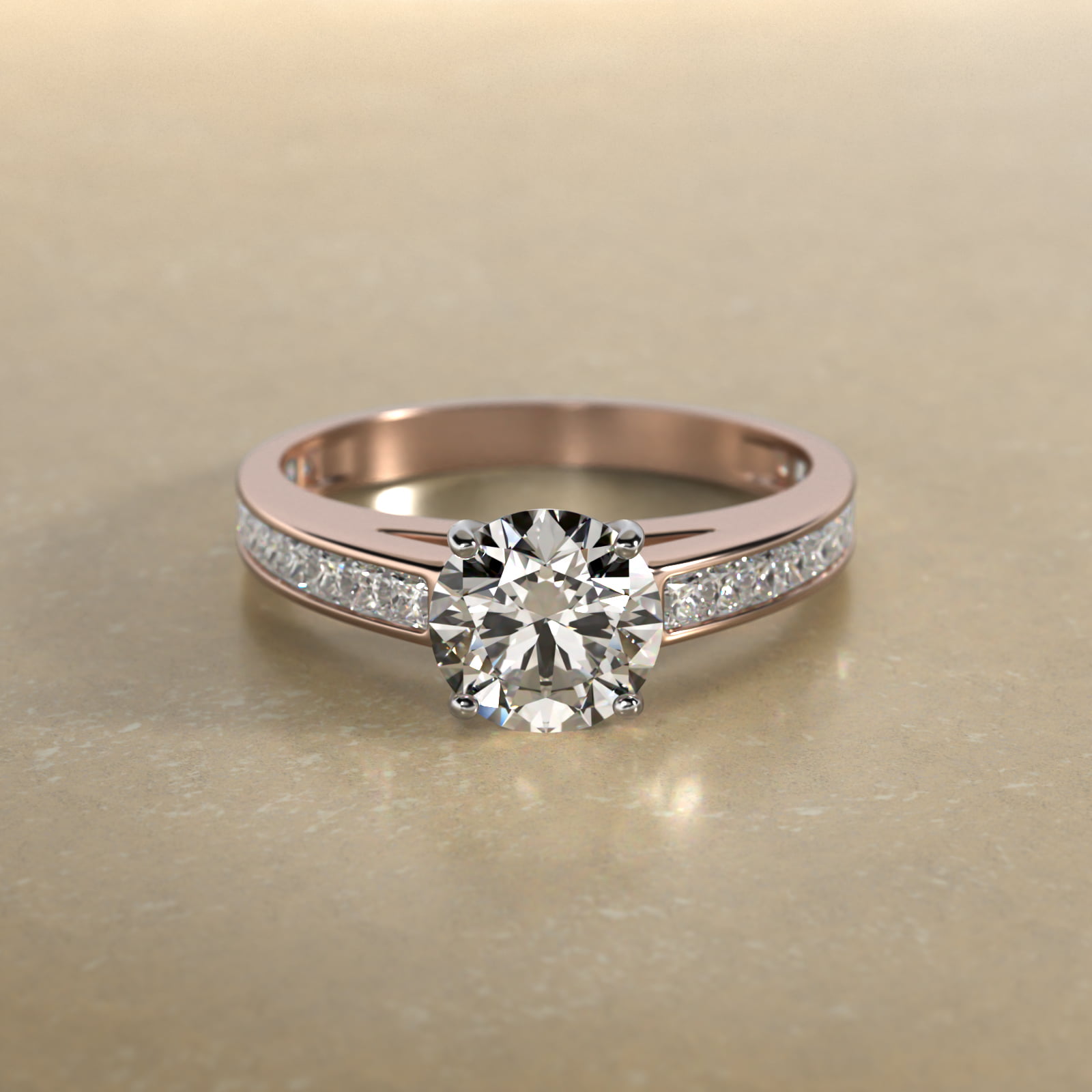 Engagement Ring With Channel Set Princess Cut Diamonds In 14K Rose Gold