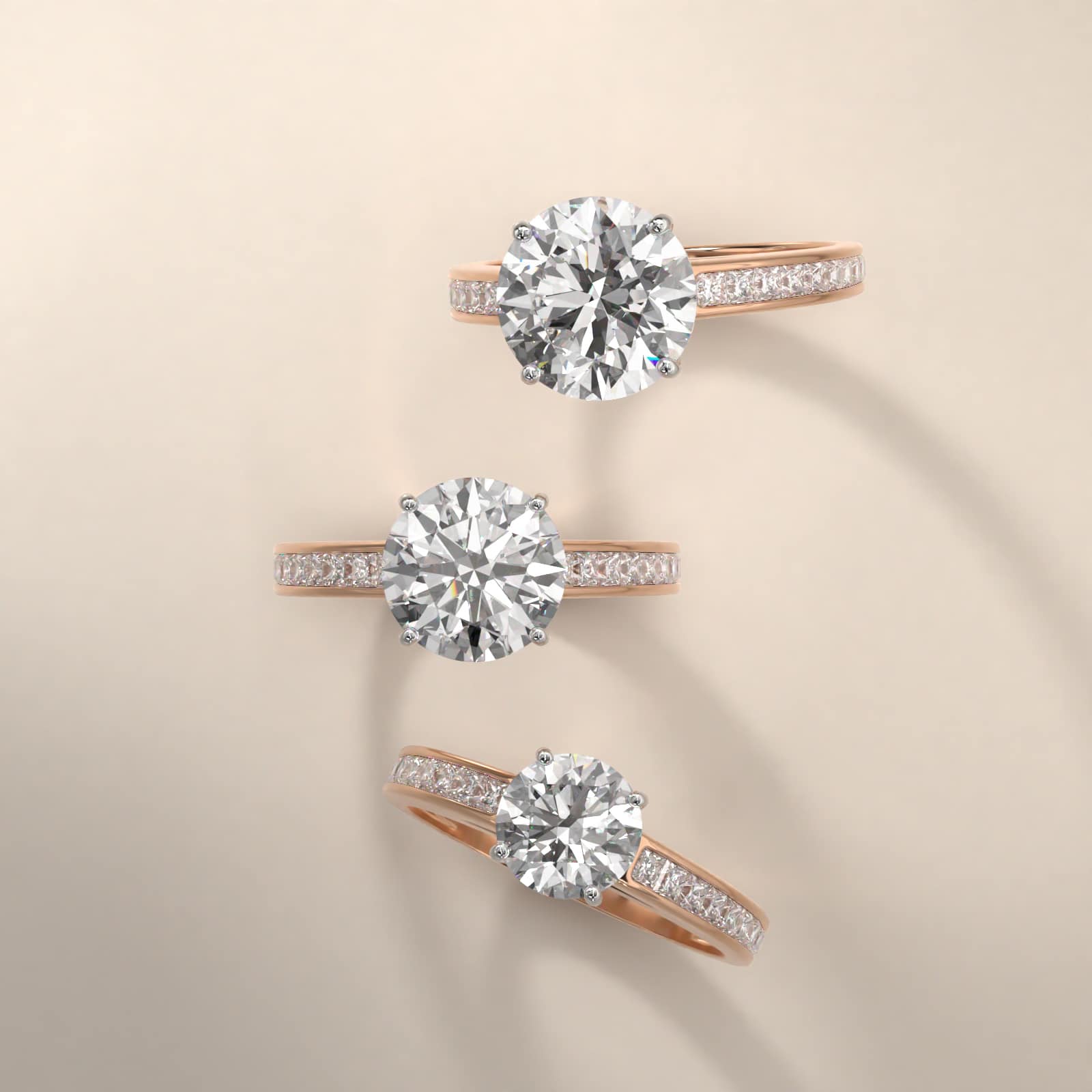 Engagement Ring With Channel Set Princess Cut Diamonds In 14K Rose Gold