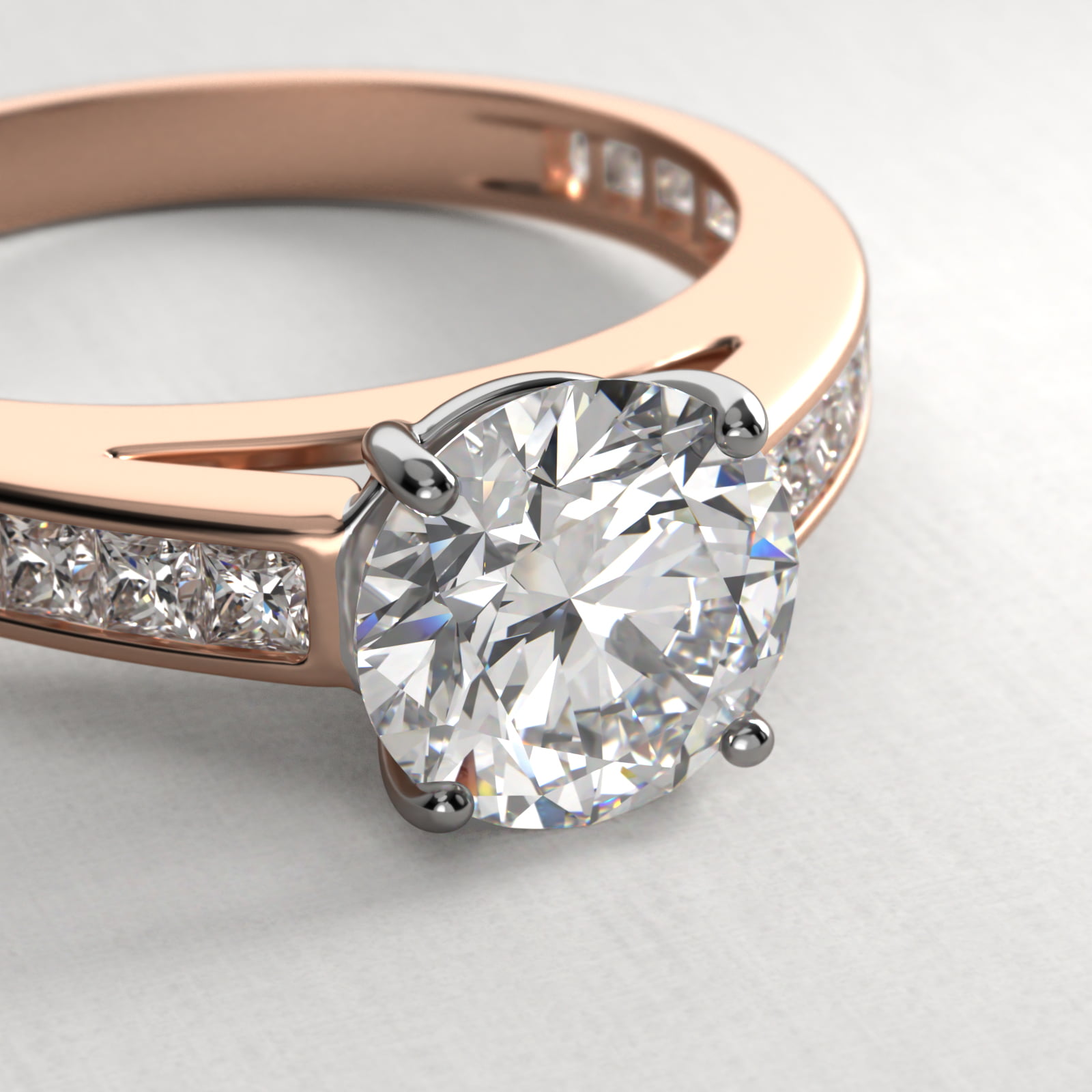 Engagement Ring With Channel Set Princess Cut Diamonds In 14K Rose Gold