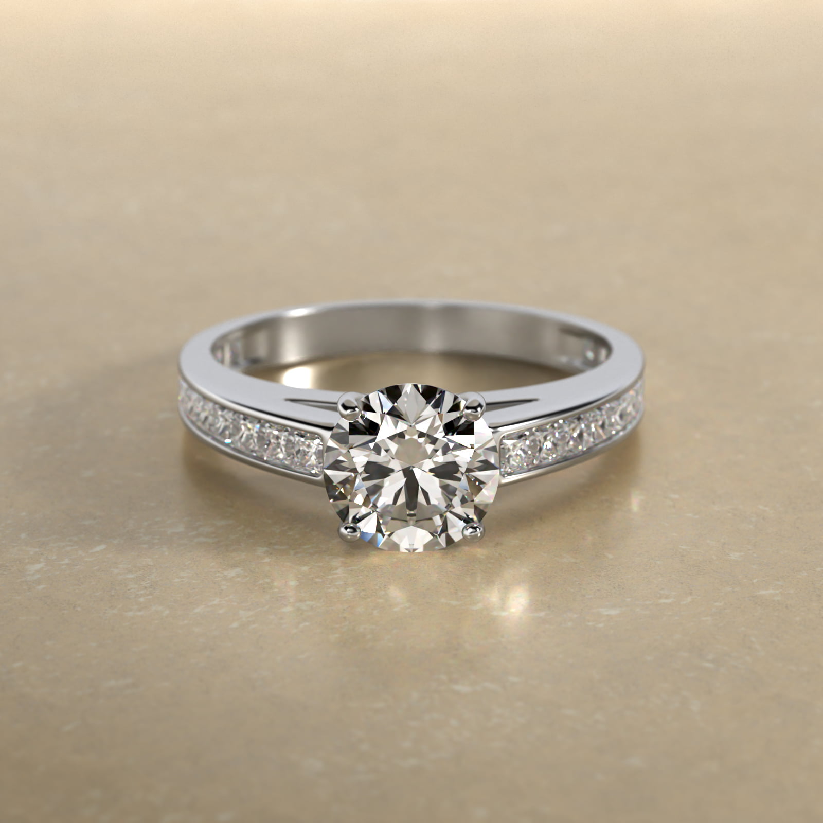 Engagement Ring With Channel Set Princess Cut Diamonds In Platinum