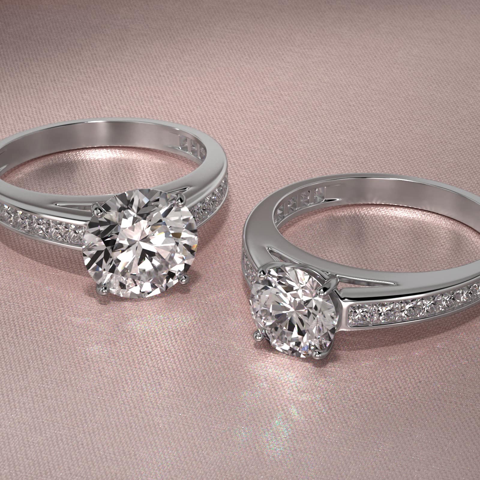 Engagement Ring With Channel Set Princess Cut Diamonds In 14K White Gold