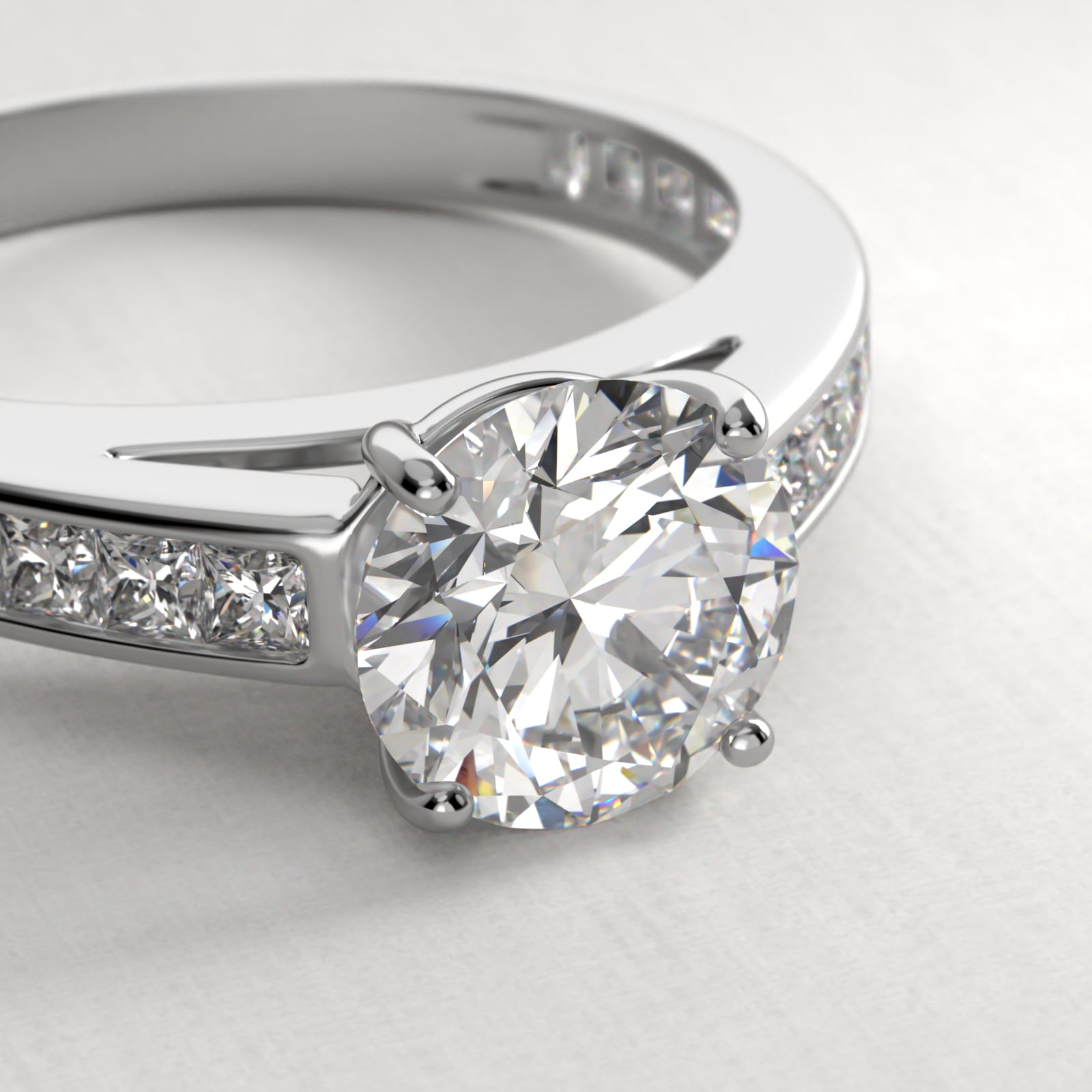 Engagement Ring With Channel Set Princess Cut Diamonds In 14K White Gold