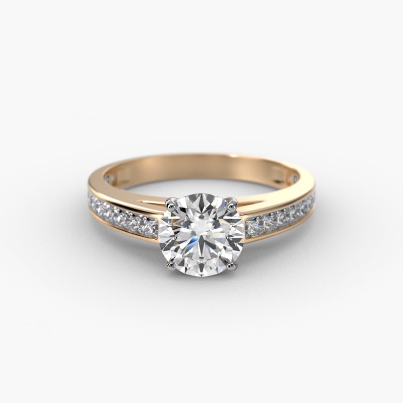 Engagement Ring With Channel Set Princess Cut Diamonds In 18K Yellow Gold