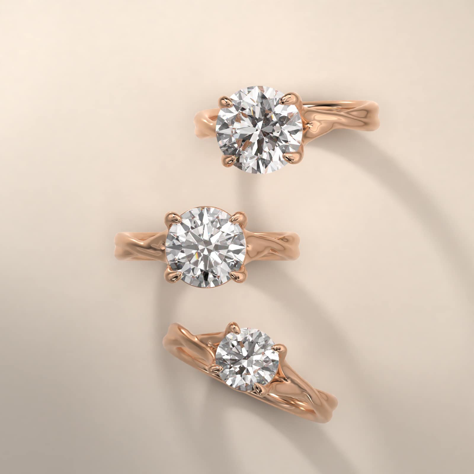 Twisted Shank Contemporary Solitaire Engagement Ring In 14K Rose Gold