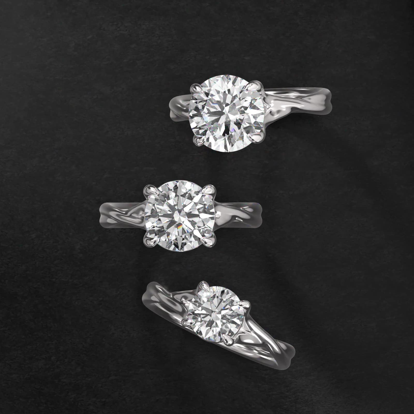 Twisted Shank Contemporary Solitaire Engagement Ring In 14K White Gold