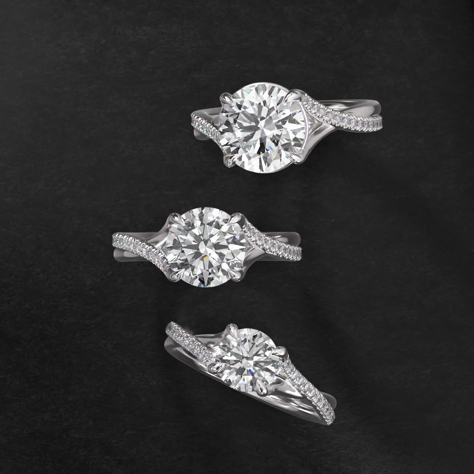 Platinum Twisted Pavé Shank Contemporary Diamond Engagement Ring