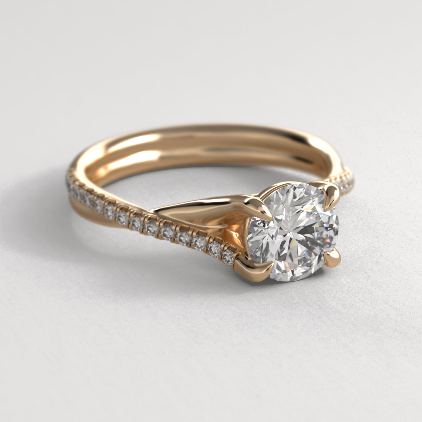 14K Yellow Gold Twisted Pavé Shank Contemporary Diamond Engagement Ring