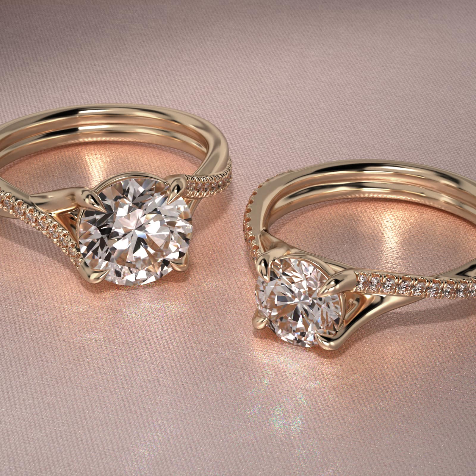 14K Yellow Gold Twisted Pavé Shank Contemporary Diamond Engagement Ring