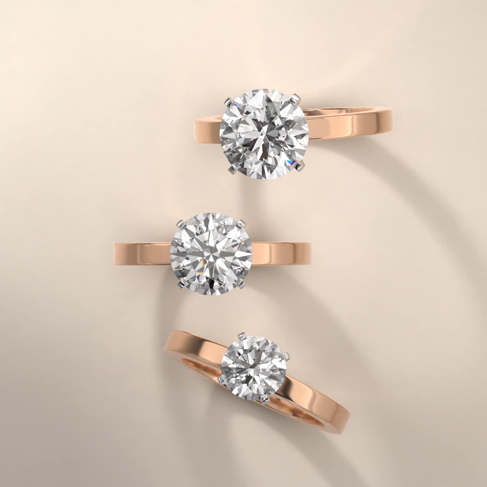 Flat Edge Solitaire Engagement Ring In 14K Rose Gold