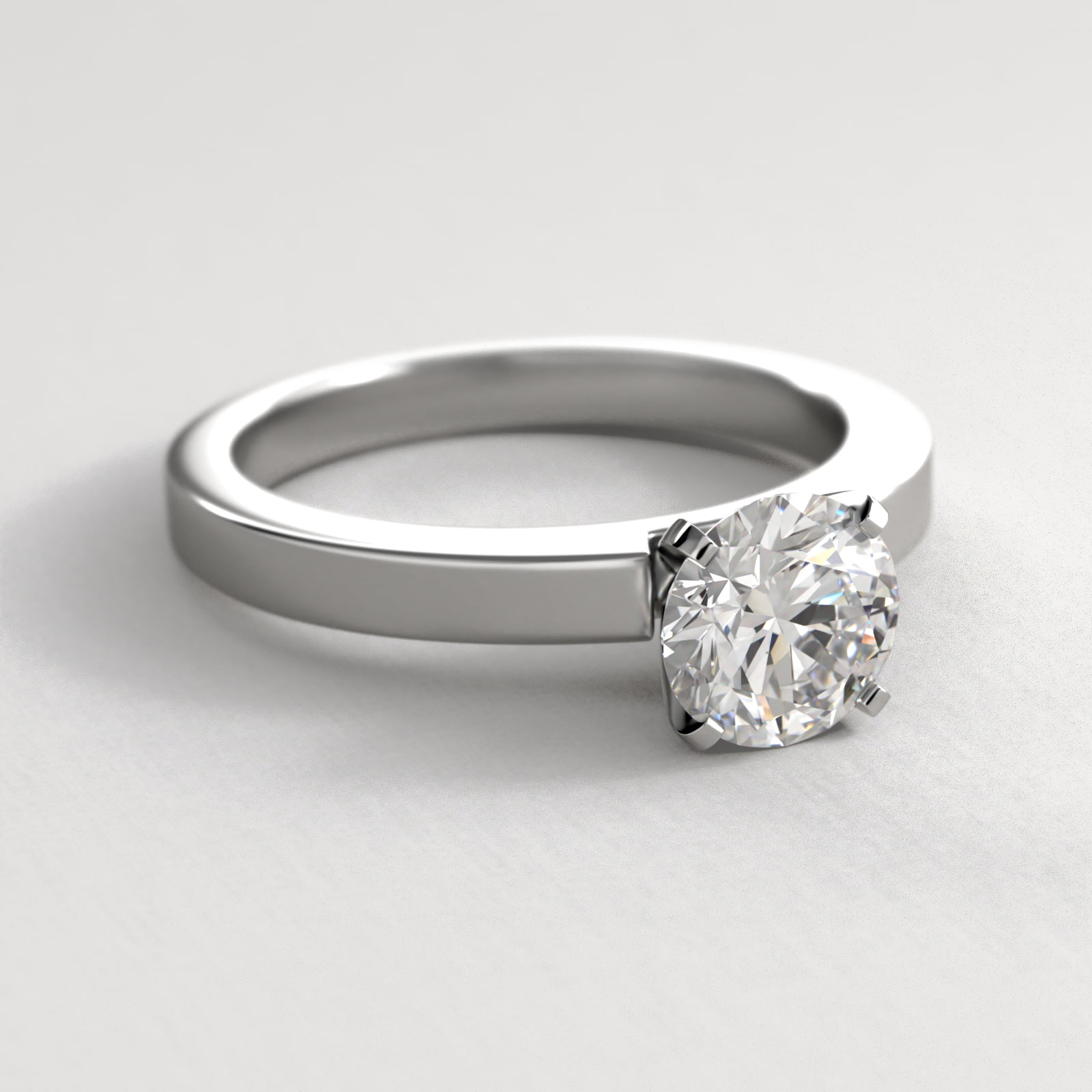 Flat Edge Solitaire Engagement Ring In 14K White Gold