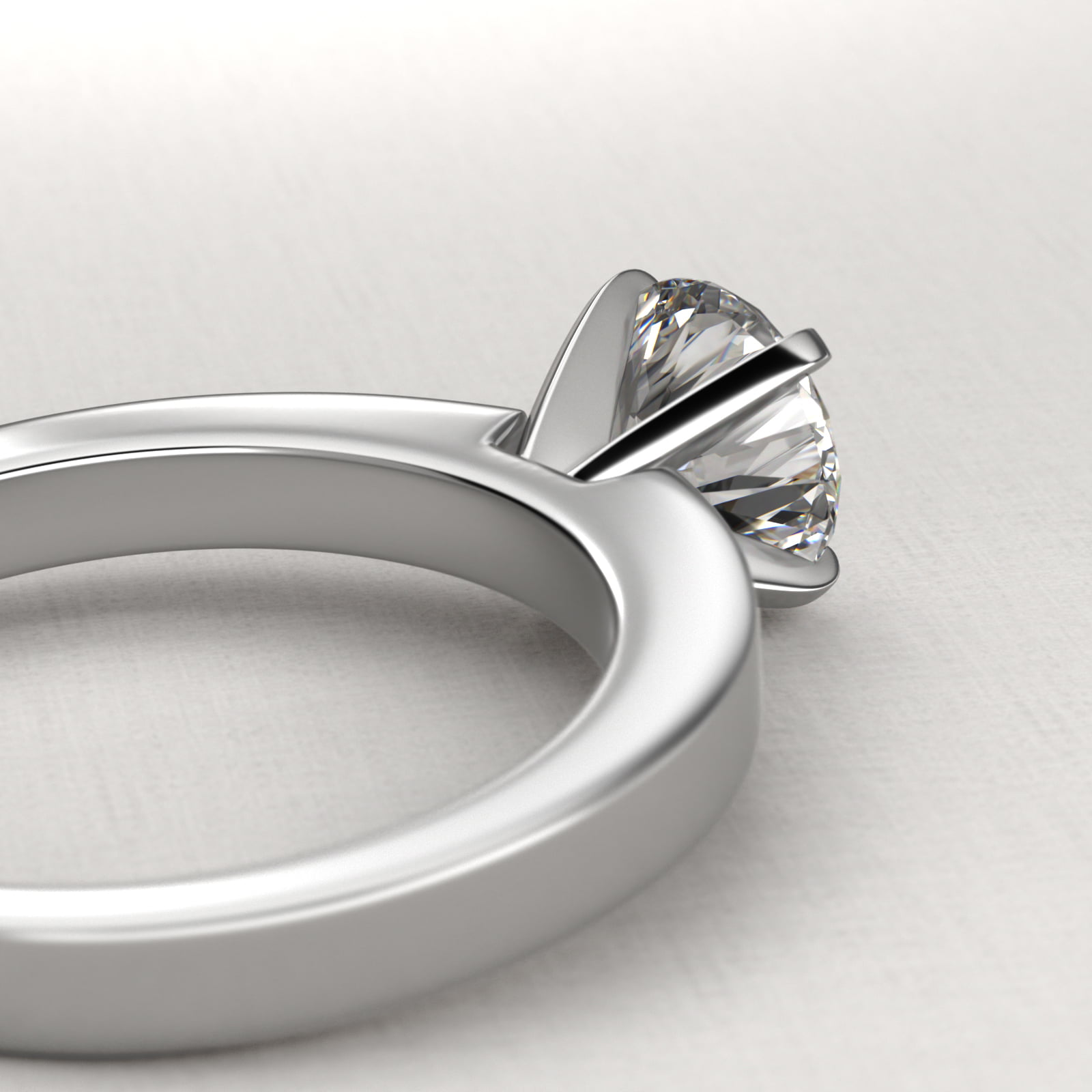 Flat Edge Solitaire Engagement Ring In 14K White Gold