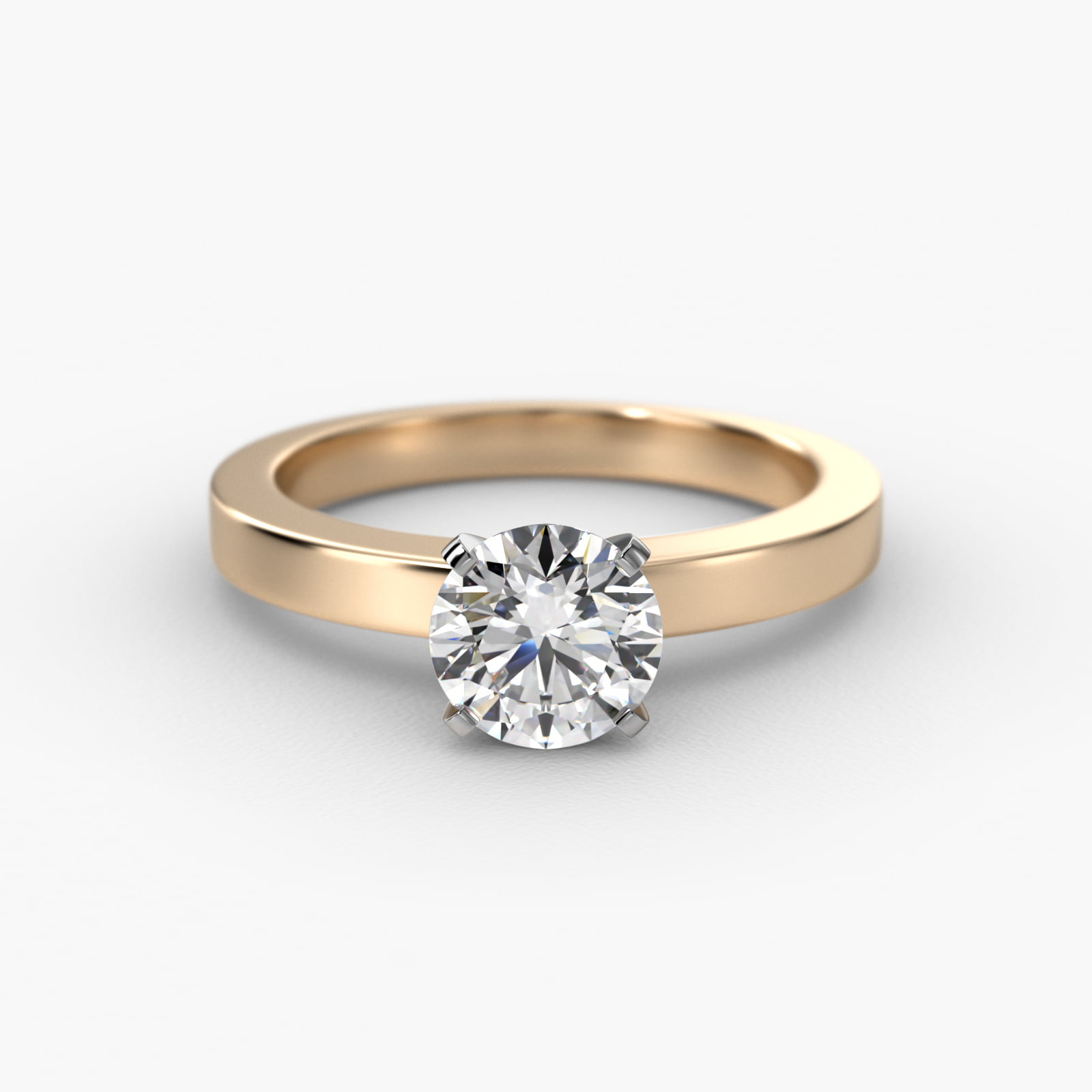 Flat Edge Solitaire Engagement Ring In 18K Yellow Gold