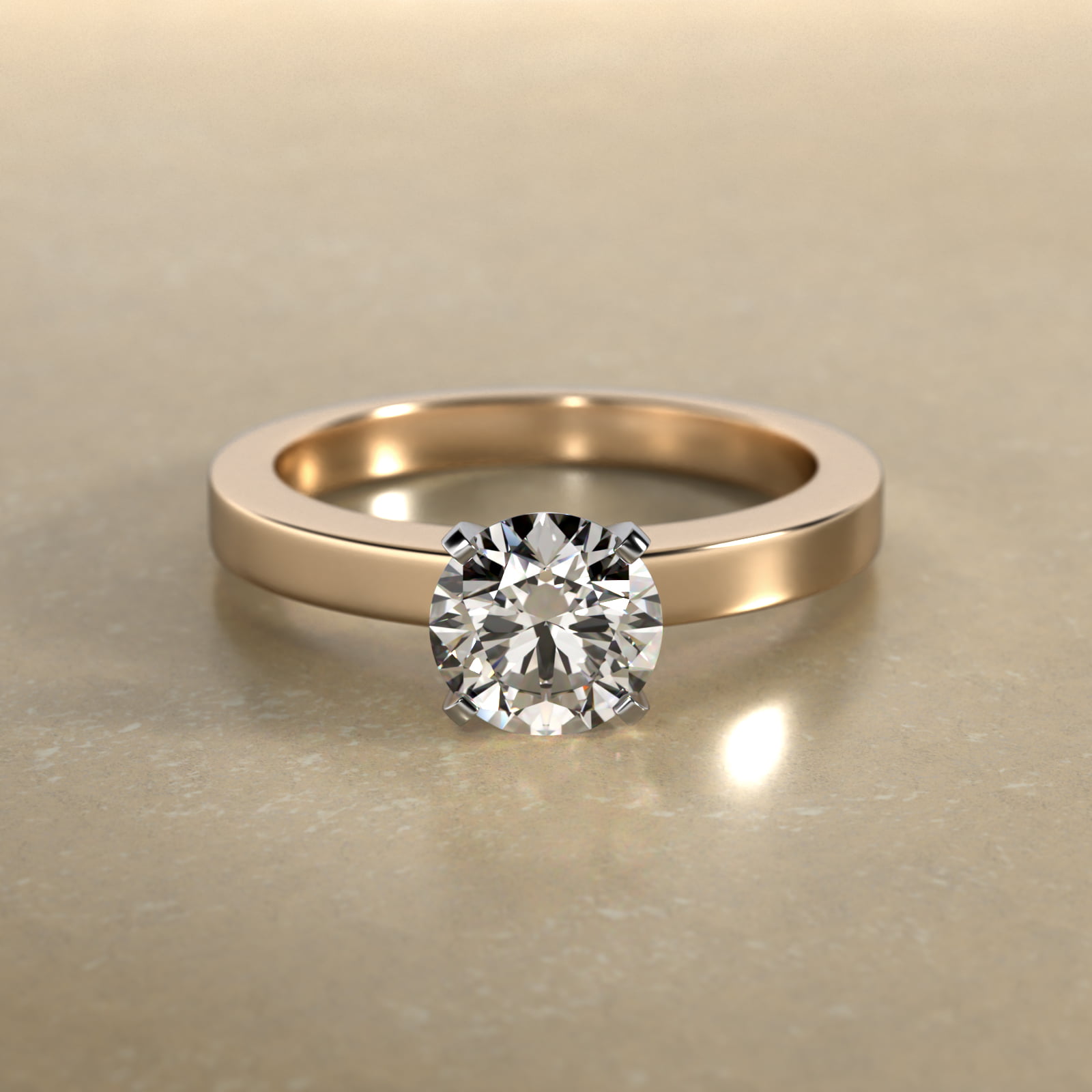 Flat Edge Solitaire Engagement Ring In 14K Yellow Gold