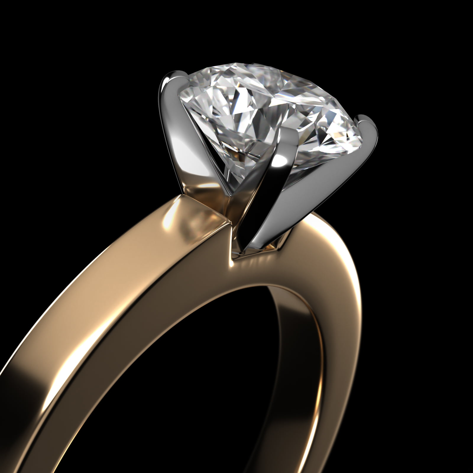 Flat Edge Solitaire Engagement Ring In 14K Yellow Gold
