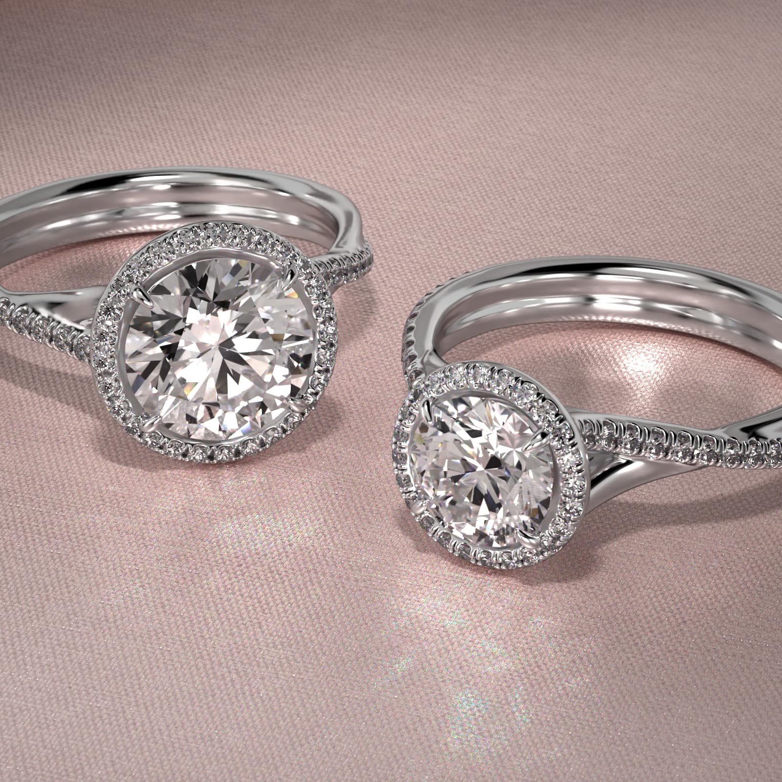 14K White Gold Pavé Halo and Twisted Shank Engagement Ring