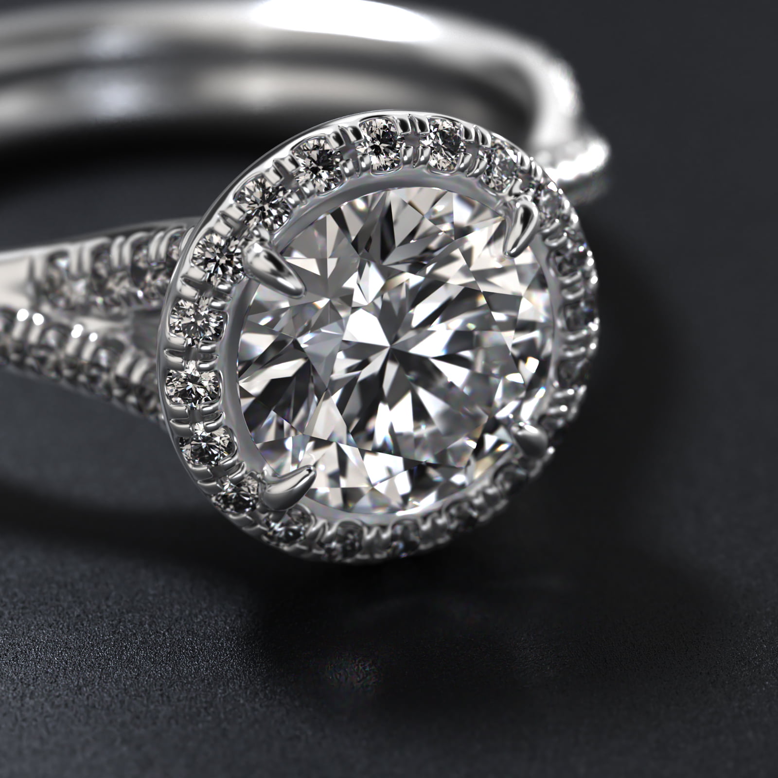 Platinum Pavé Halo and Twisted Shank Diamond Engagement Ring