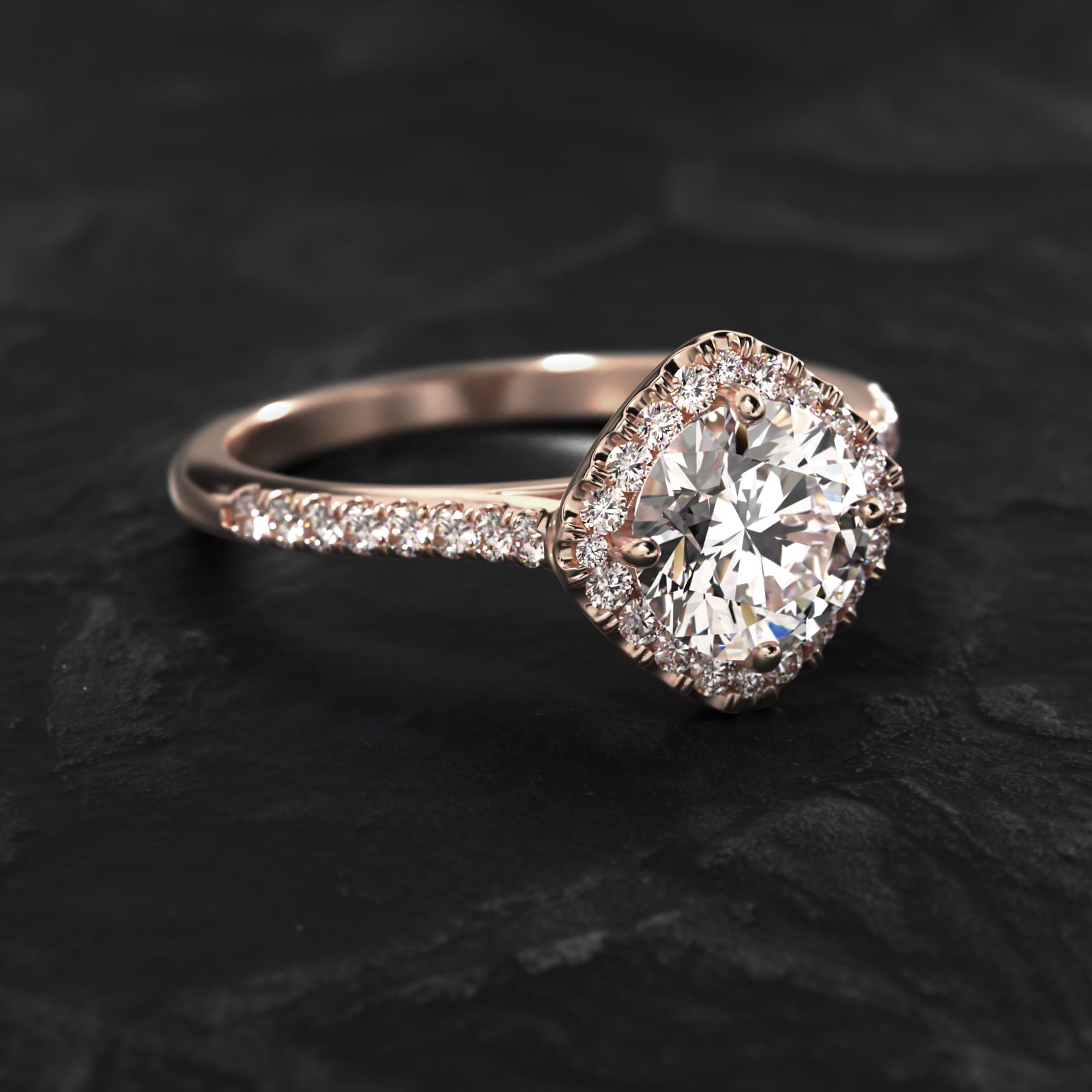 14K Rose Gold Kite Set Halo Engagement Ring