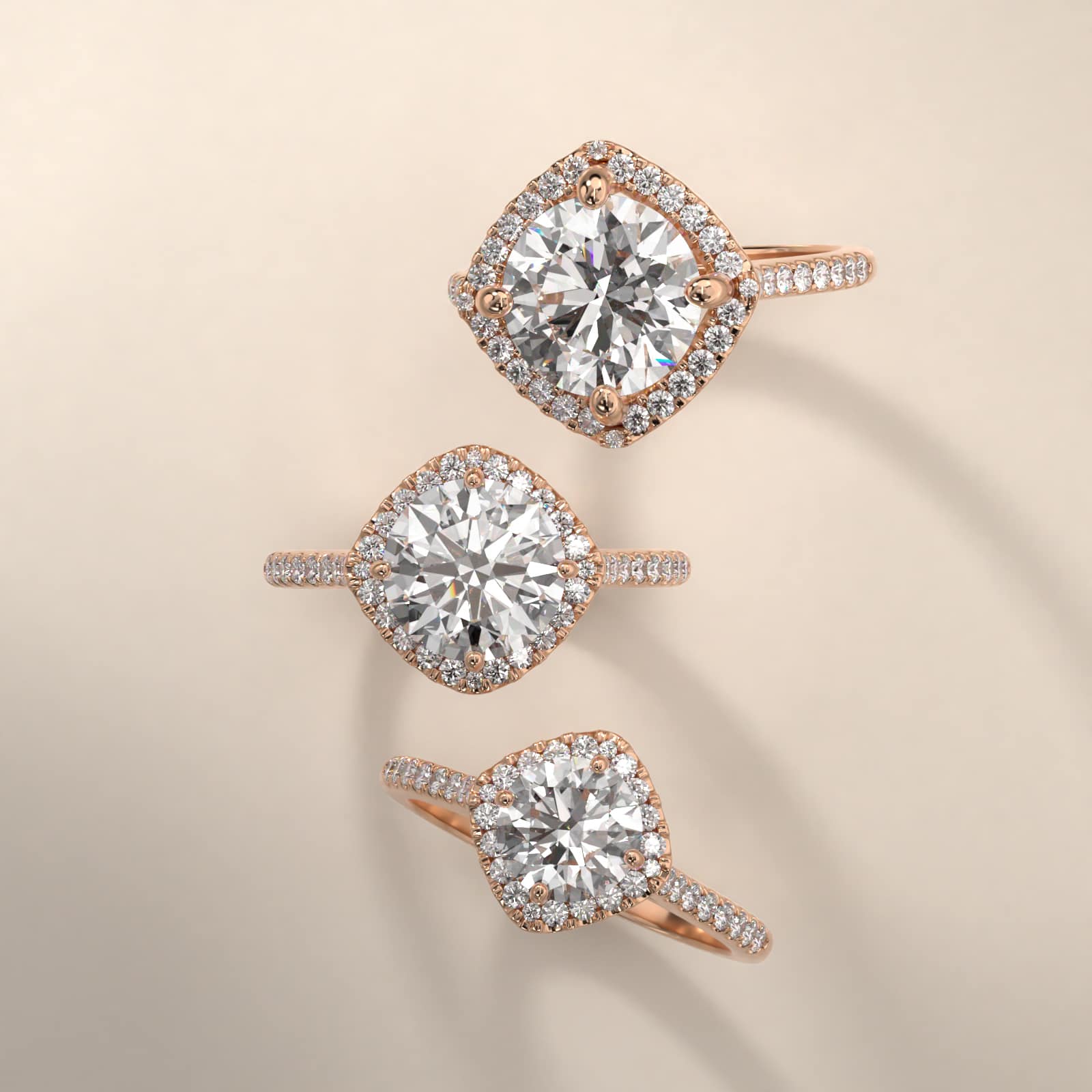 14K Rose Gold Kite Set Halo Engagement Ring