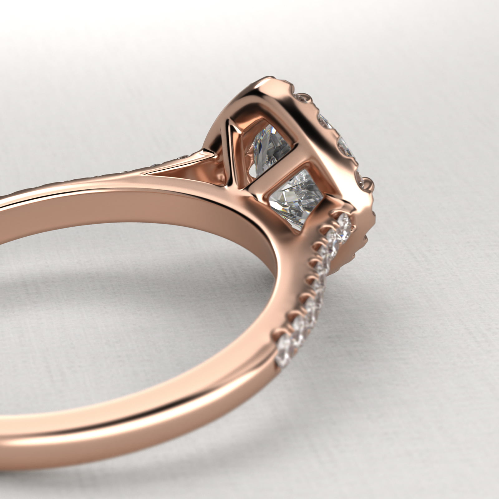 14K Rose Gold Kite Set Halo Engagement Ring