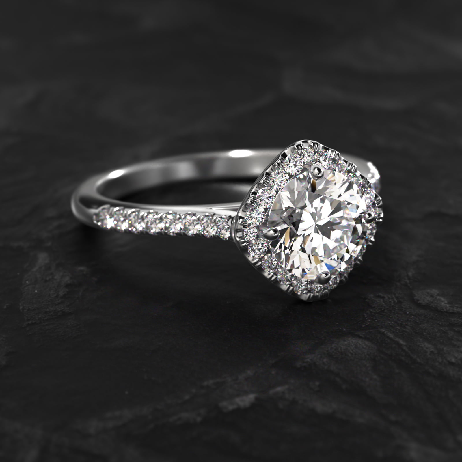 14K White Gold Kite Set Halo Engagement Ring