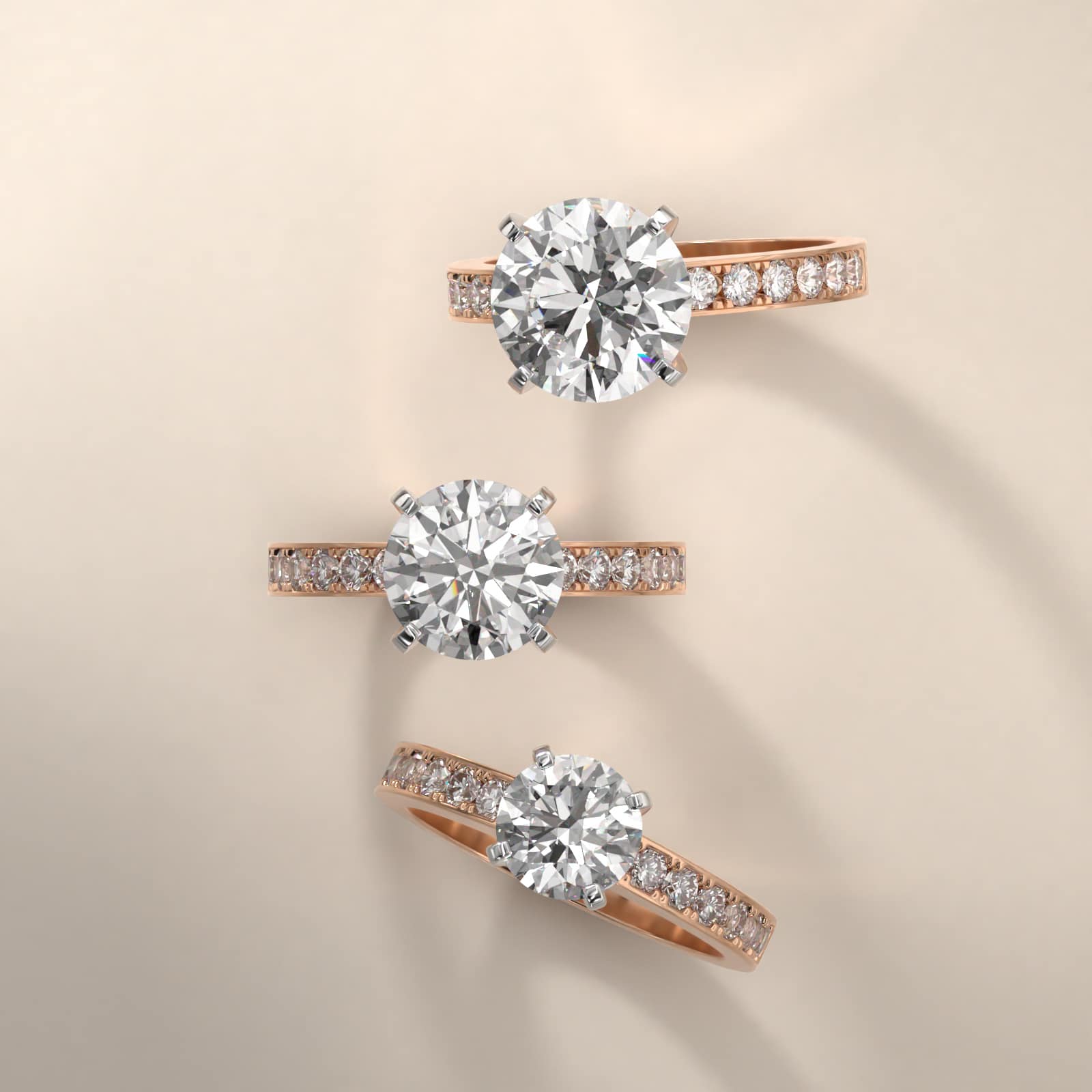 14K Rose Gold Round Raised Pavé Diamond Engagement Ring