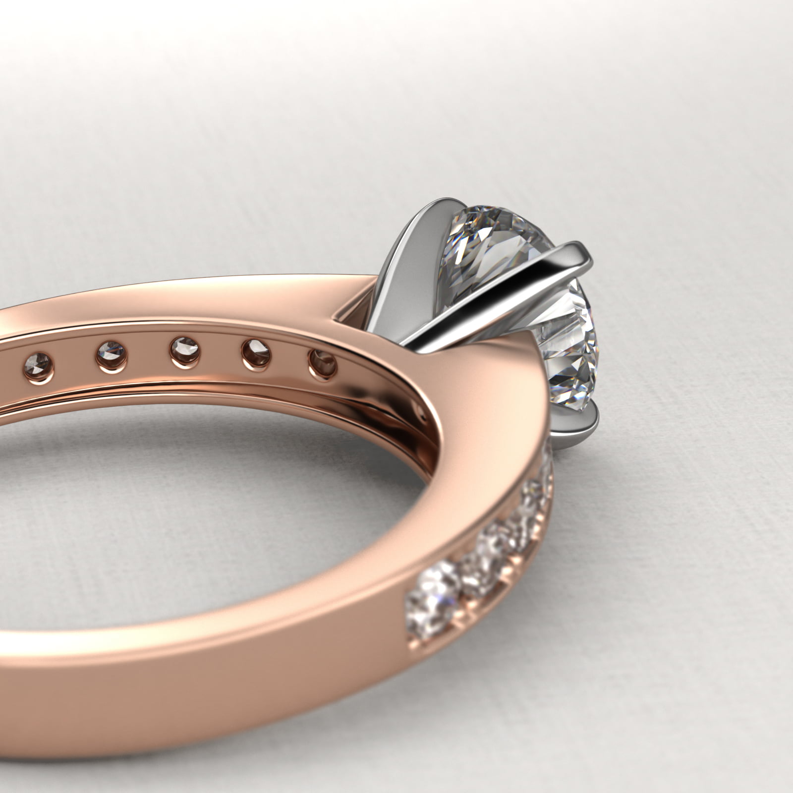 14K Rose Gold Round Raised Pavé Diamond Engagement Ring