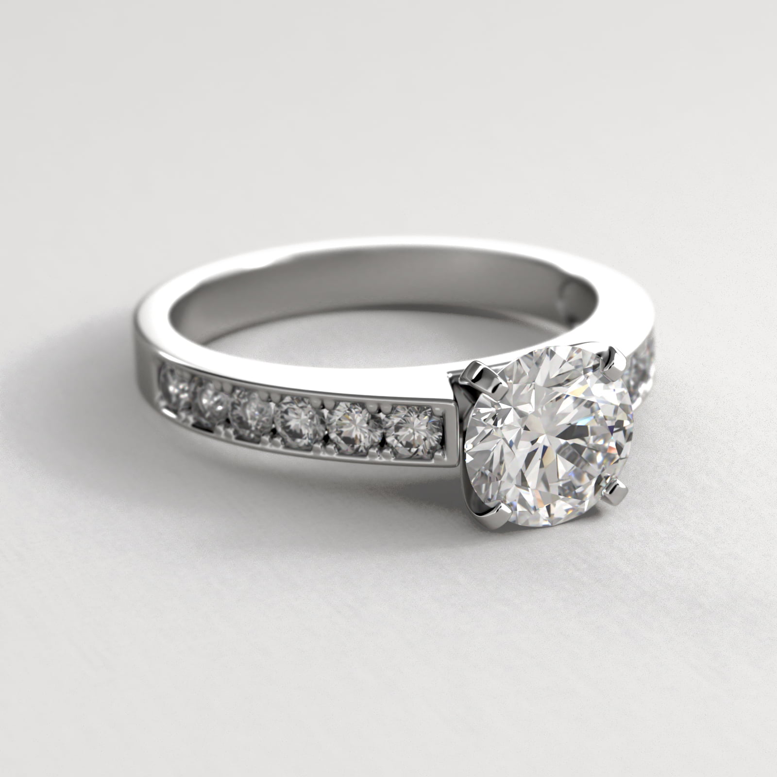 Platinum Round Raised Pavé Diamond Engagement Ring