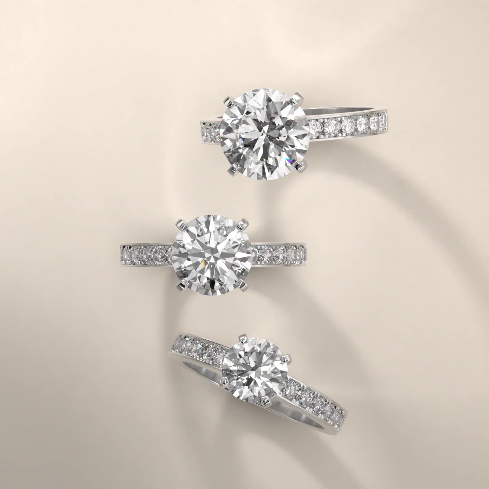 Platinum Round Raised Pavé Diamond Engagement Ring