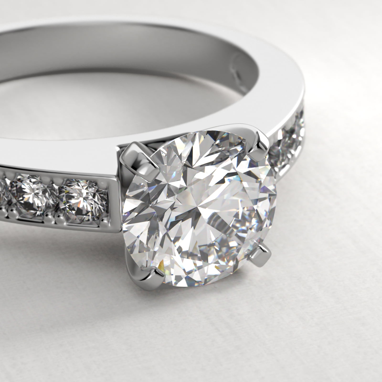 Platinum Round Raised Pavé Diamond Engagement Ring