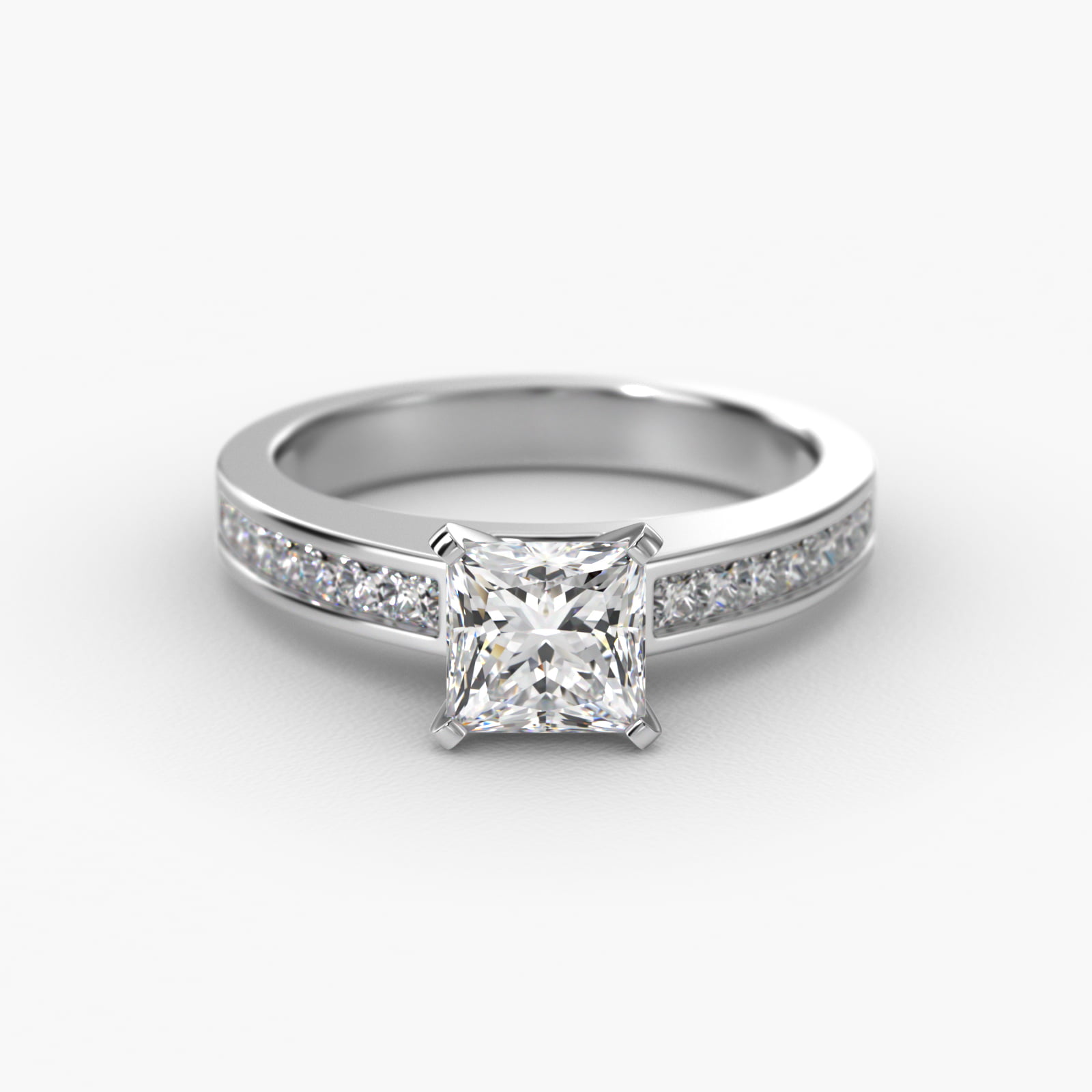 14K White Gold Channel Set Princess Shaped Engagement Ring