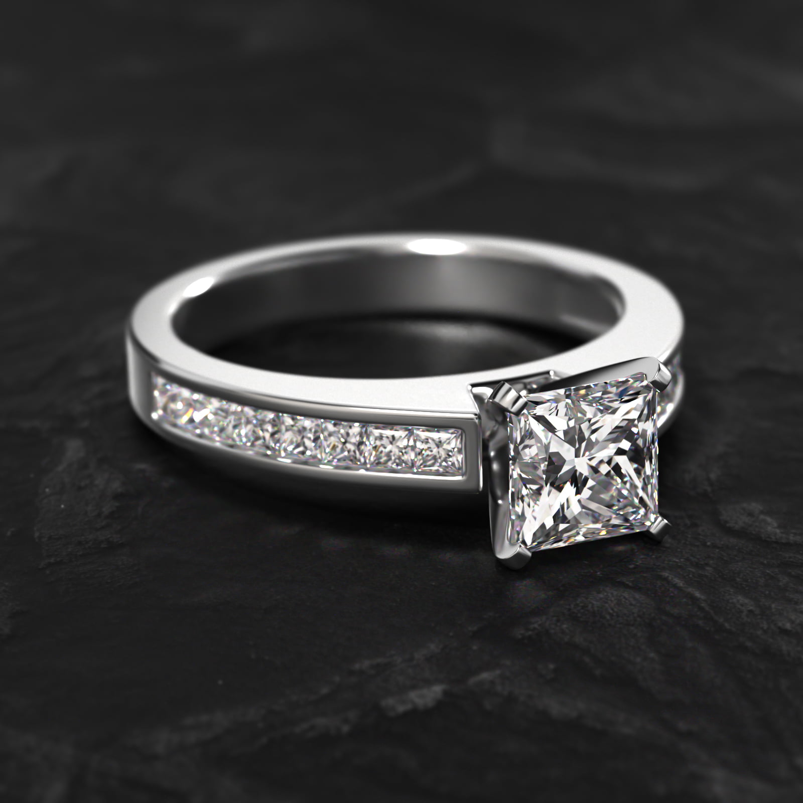 Princess Channel Set Rings GIA 1.38 Carat F-VS2 Ideal Cut Princess Diamond Channel Set Princess ...