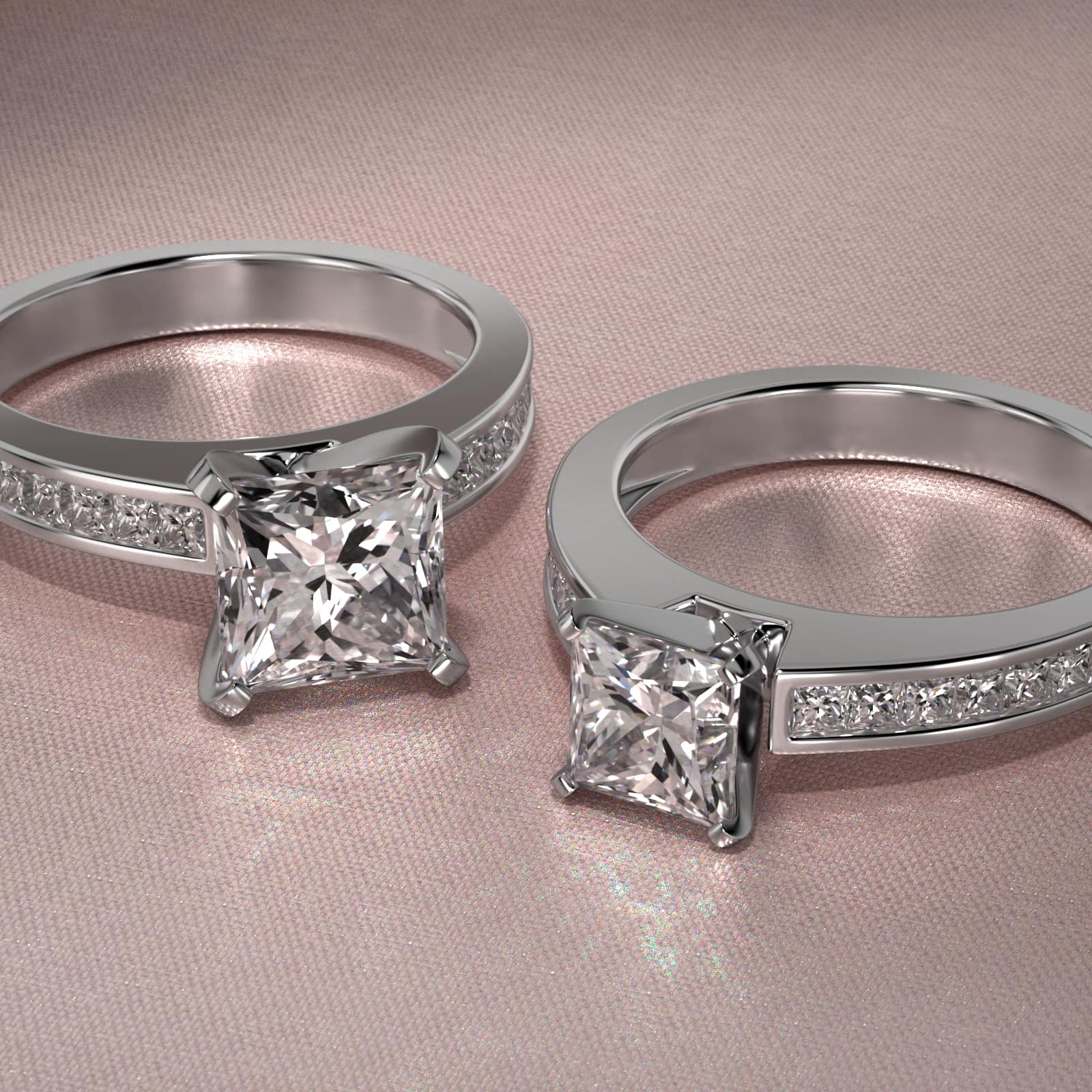 14K White Gold Channel Set Princess Shaped Engagement Ring