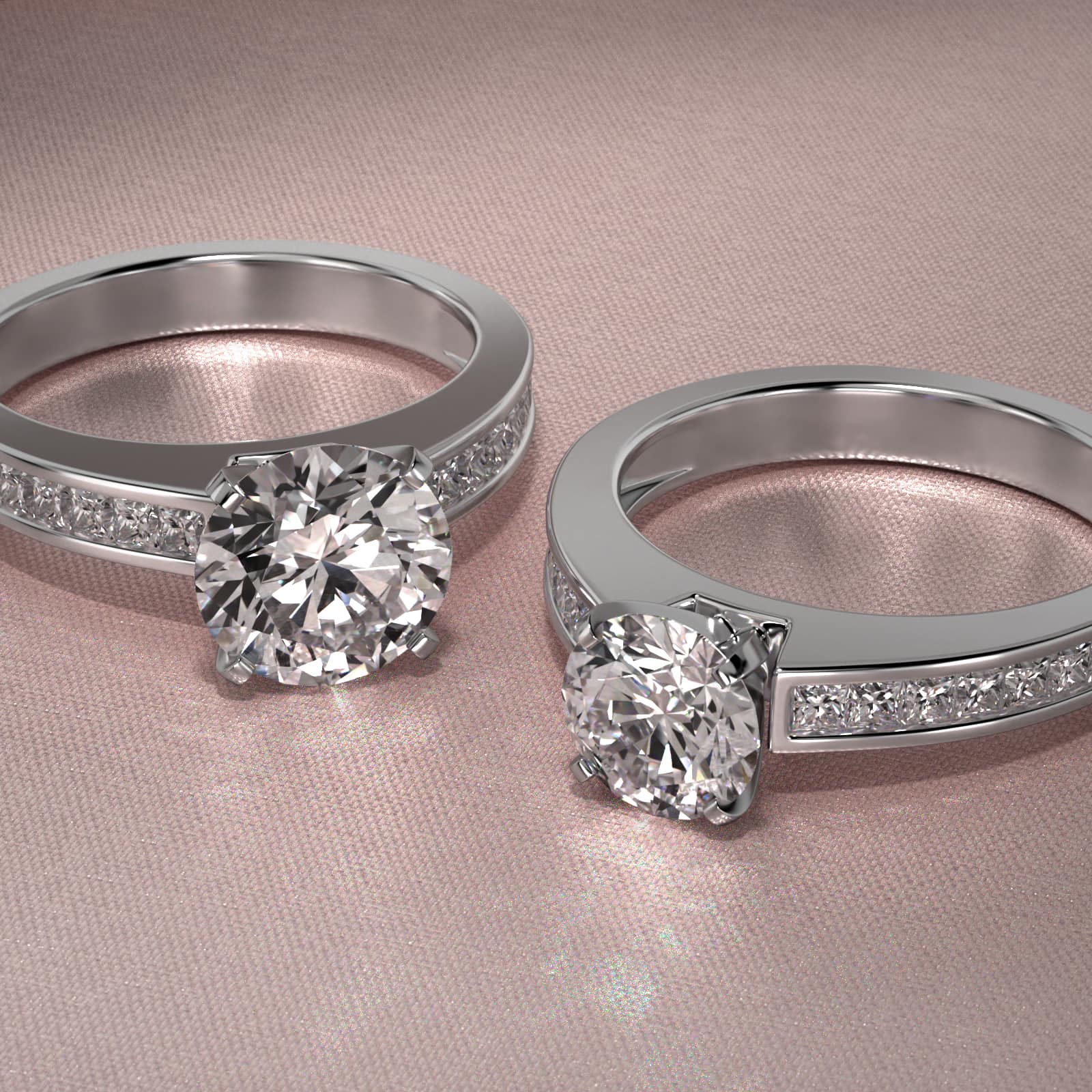 14K White Gold Channel Set Princess Shaped Engagement Ring