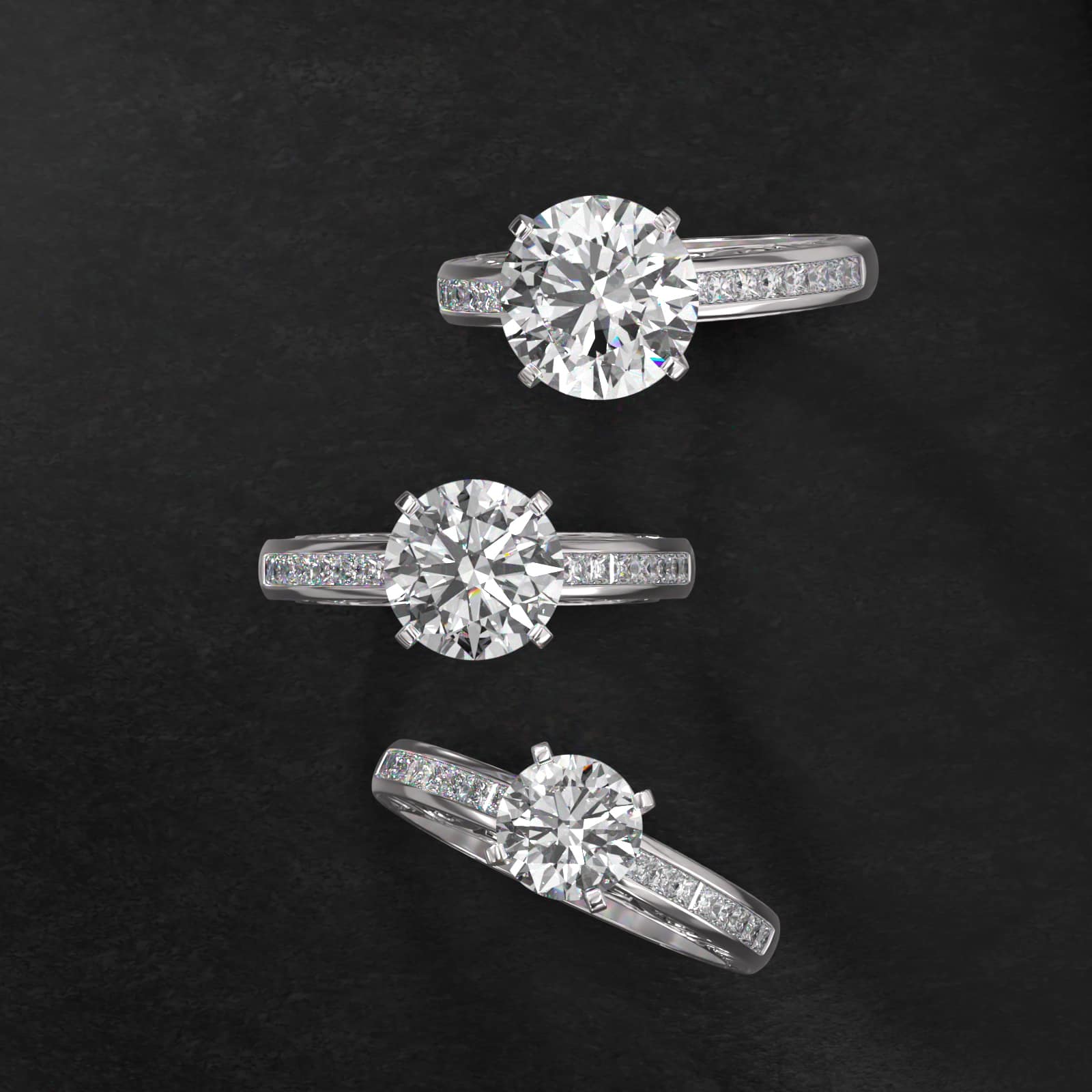 14K White Gold Engraved Princess Shaped Diamond Engagement Ring