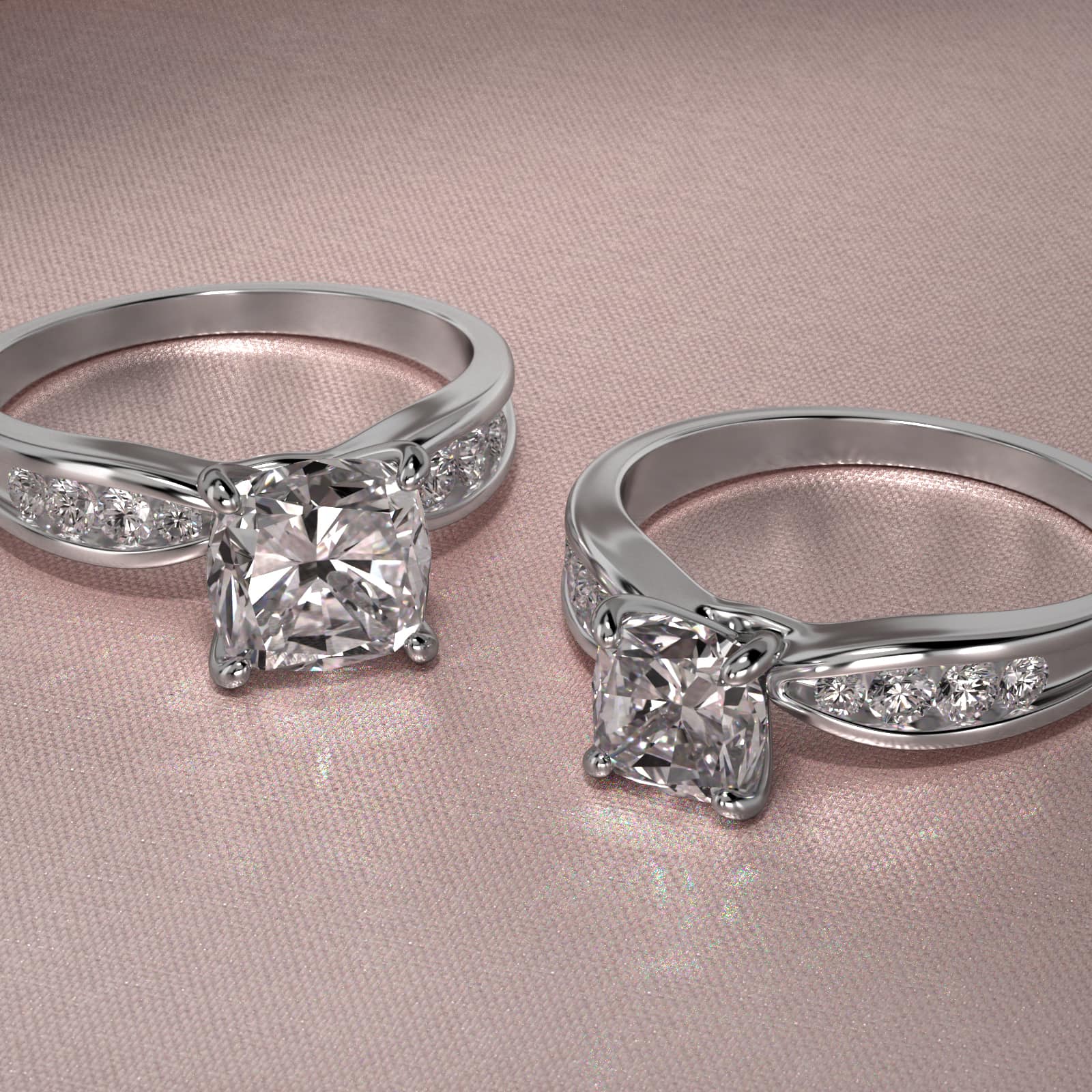 Bow-Tie Engagement Ring With Channel Set Round Diamonds In 14K White Gold