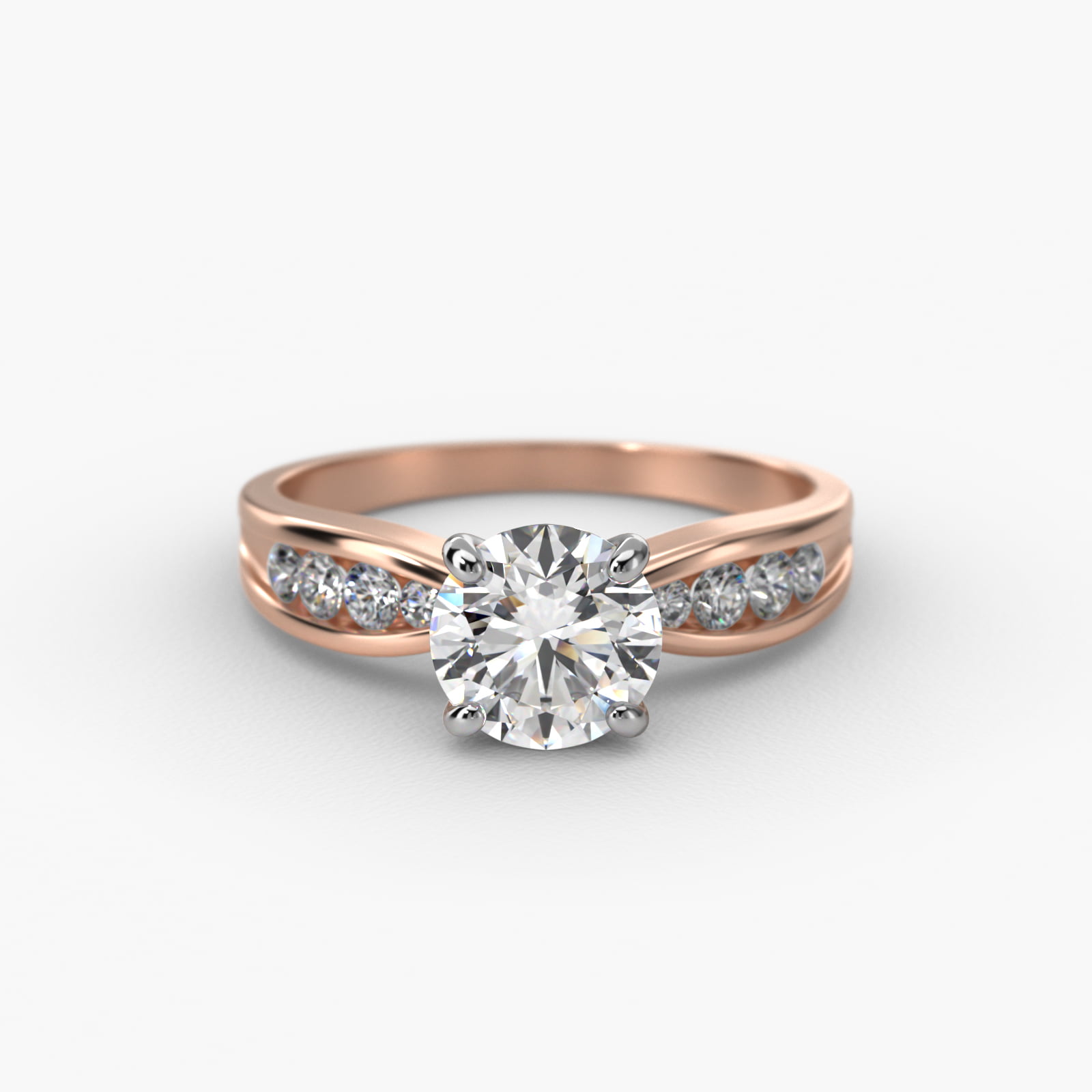 Bow-Tie Engagement Ring With Channel Set Round Diamonds In 14K Rose Gold