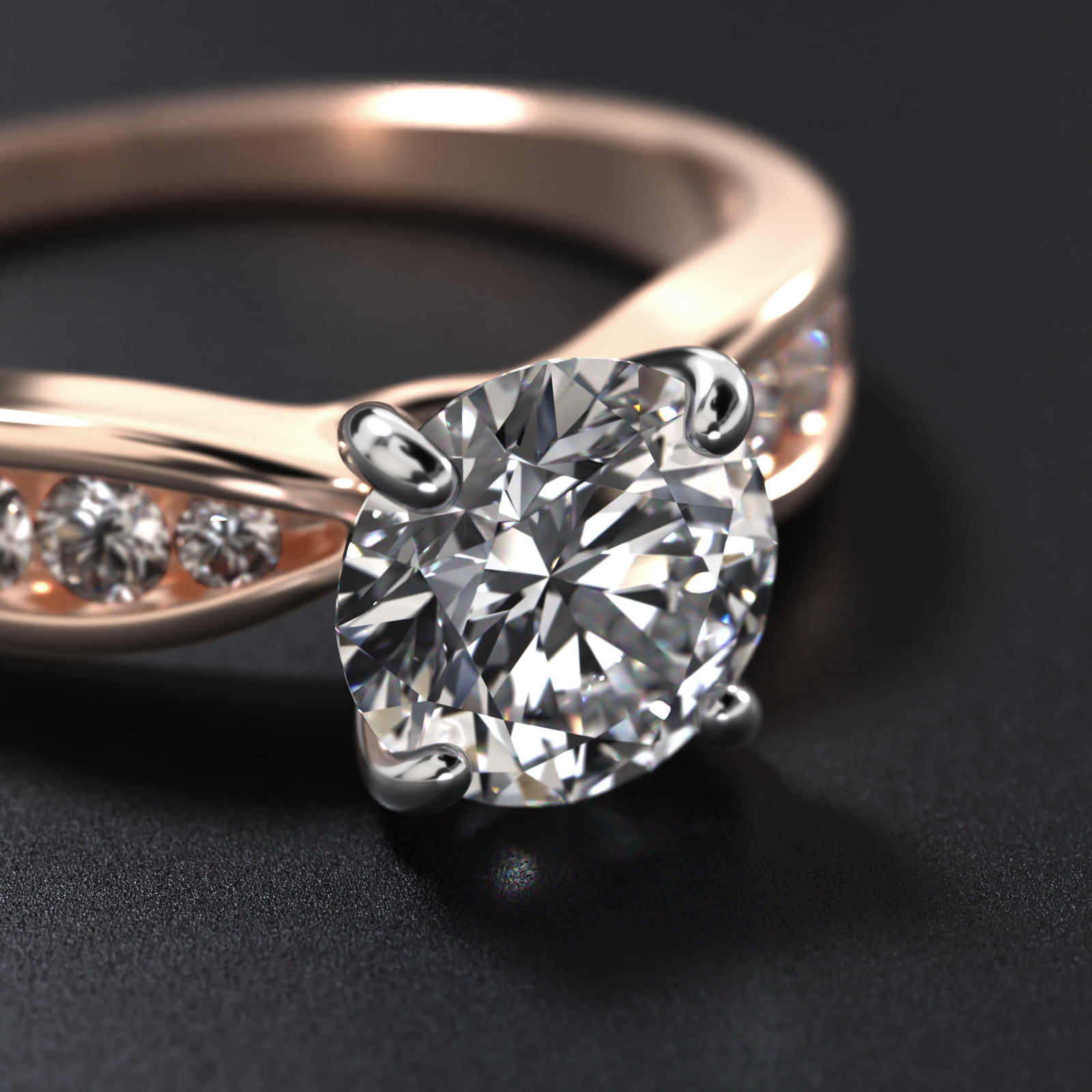 Bow-Tie Engagement Ring With Channel Set Round Diamonds In 14K Rose Gold