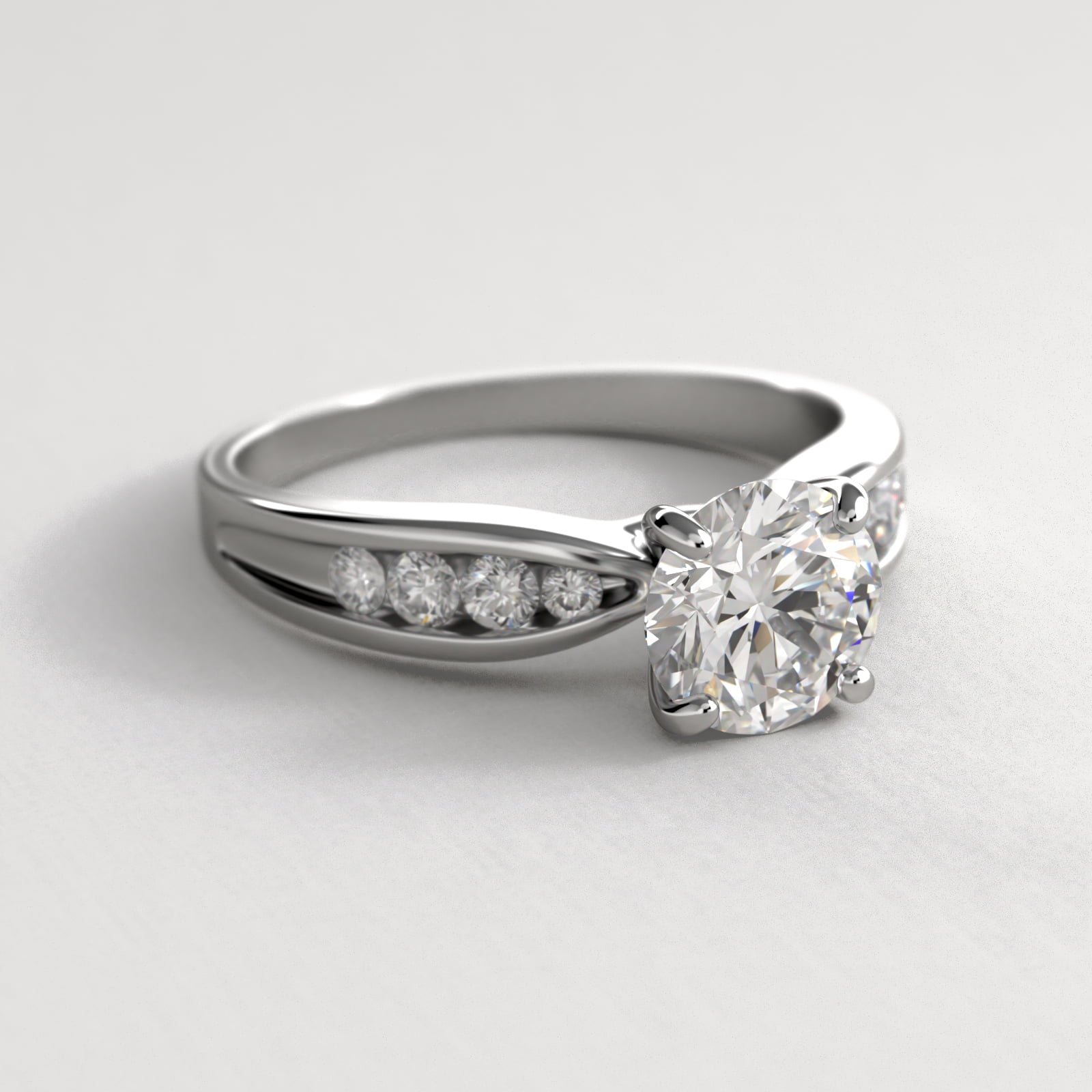 Bow-Tie Engagement Ring With Channel Set Round Diamonds In 18K White Gold