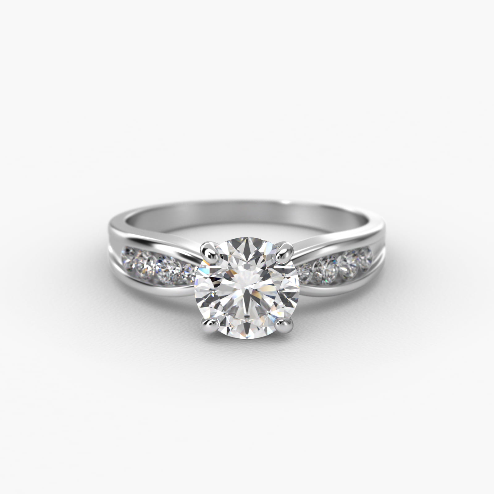Bow-Tie Engagement Ring With Channel Set Round Diamonds In 14K White Gold