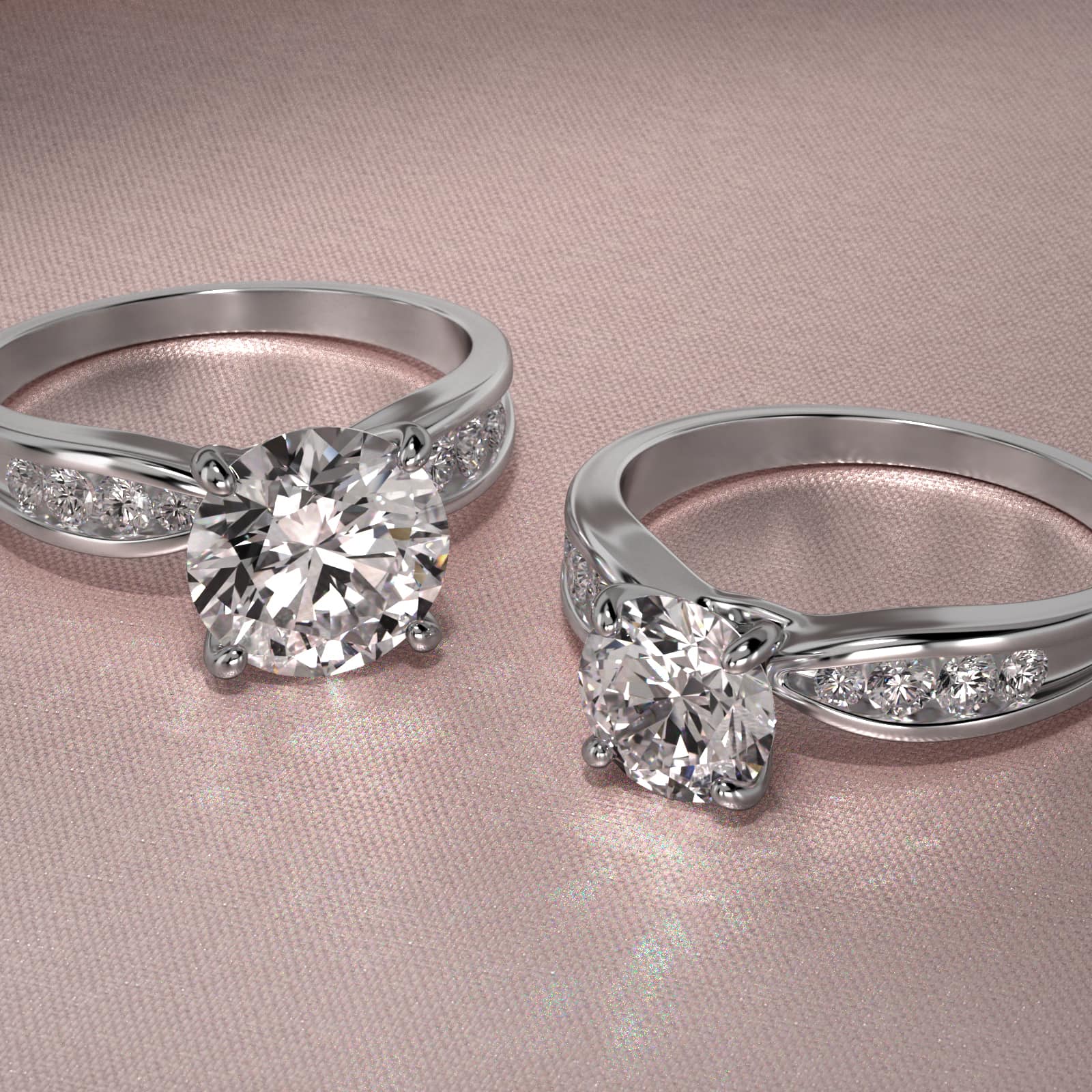 Bow-Tie Engagement Ring With Channel Set Round Diamonds In 14K White Gold