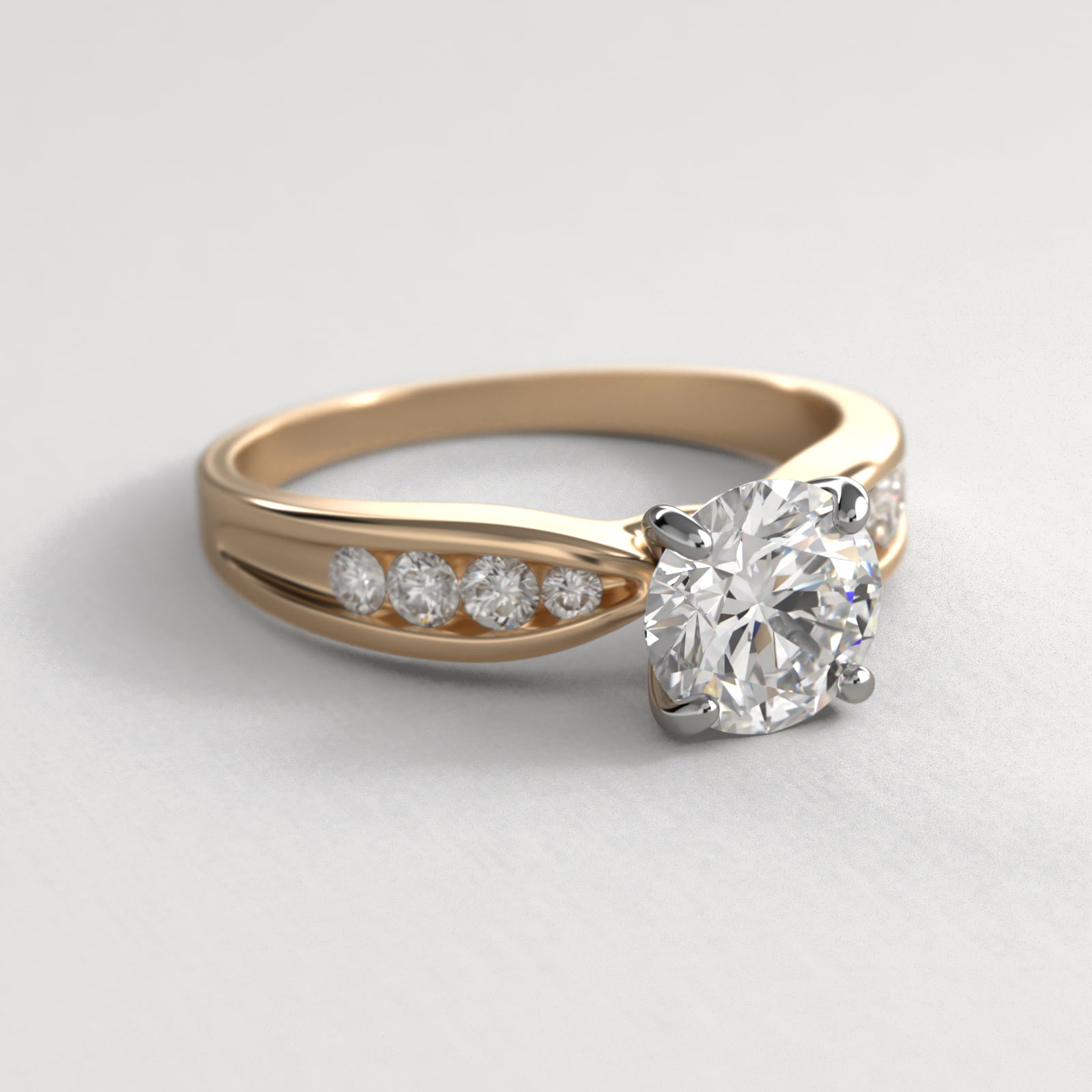 Bow-Tie Engagement Ring With Channel Set Round Diamonds In 18K Yellow Gold