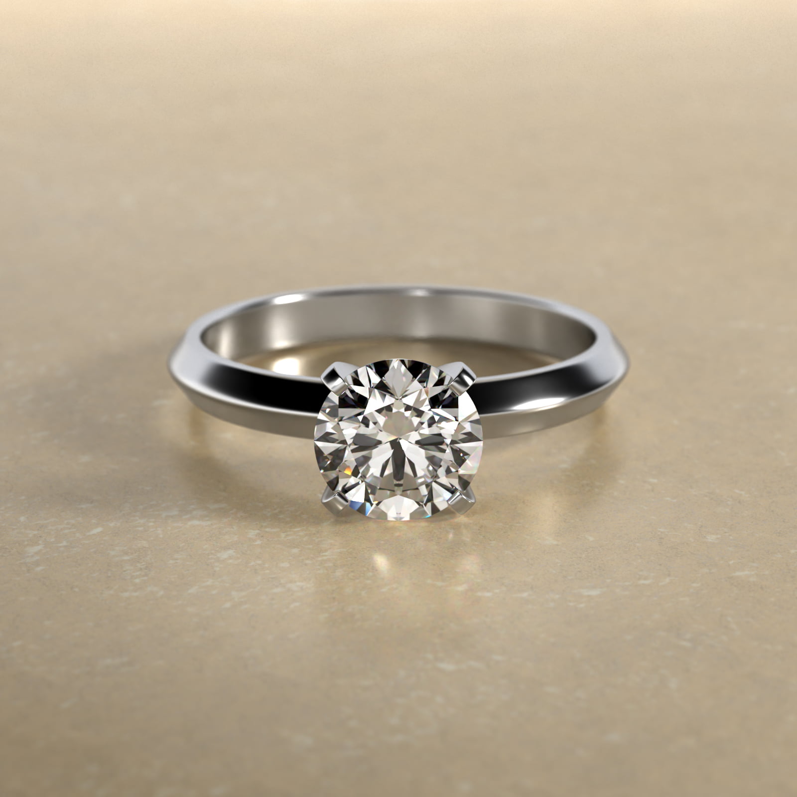 Knife Edge Solitaire Engagement Ring In 18K White Gold